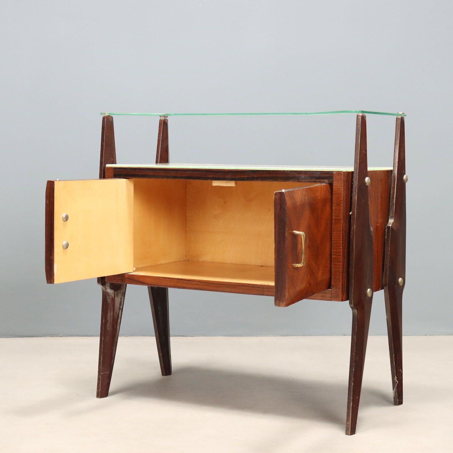 Tables de chevet vintage en hêtre et verre, design italien, années 1960 photo Mobilier