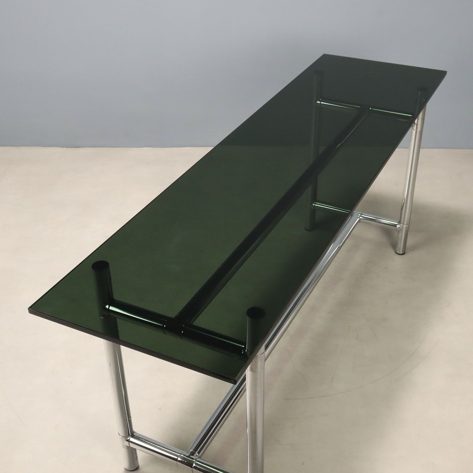 Vintage consoletafel, glas en verchroomd metaal, Italiaans design, jaren 1980 photo buy