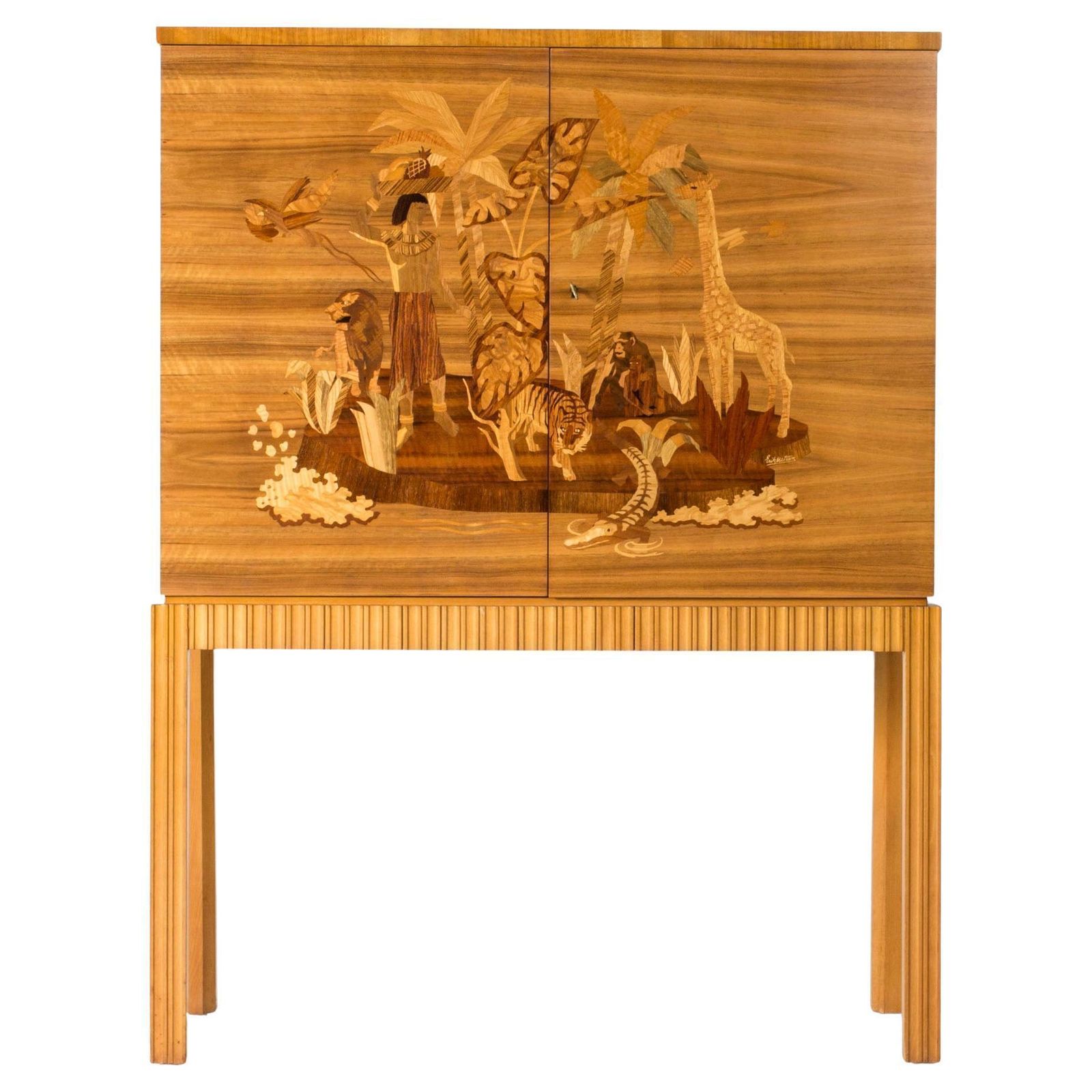 Cabinet mid-century modern Mjölby Intarsia en acajou, par Erik Matsson, Suède, années 1940