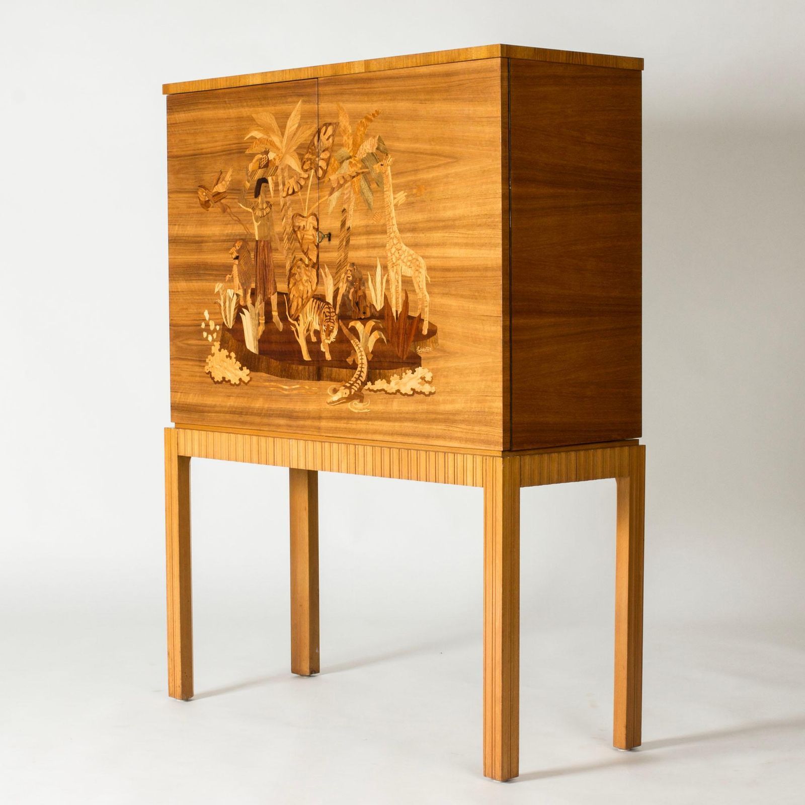 Mid-Century Modern Cabinet van Erik Matsson, Mjölby Intarsia, Zweden, jaren 1940 photo vintage