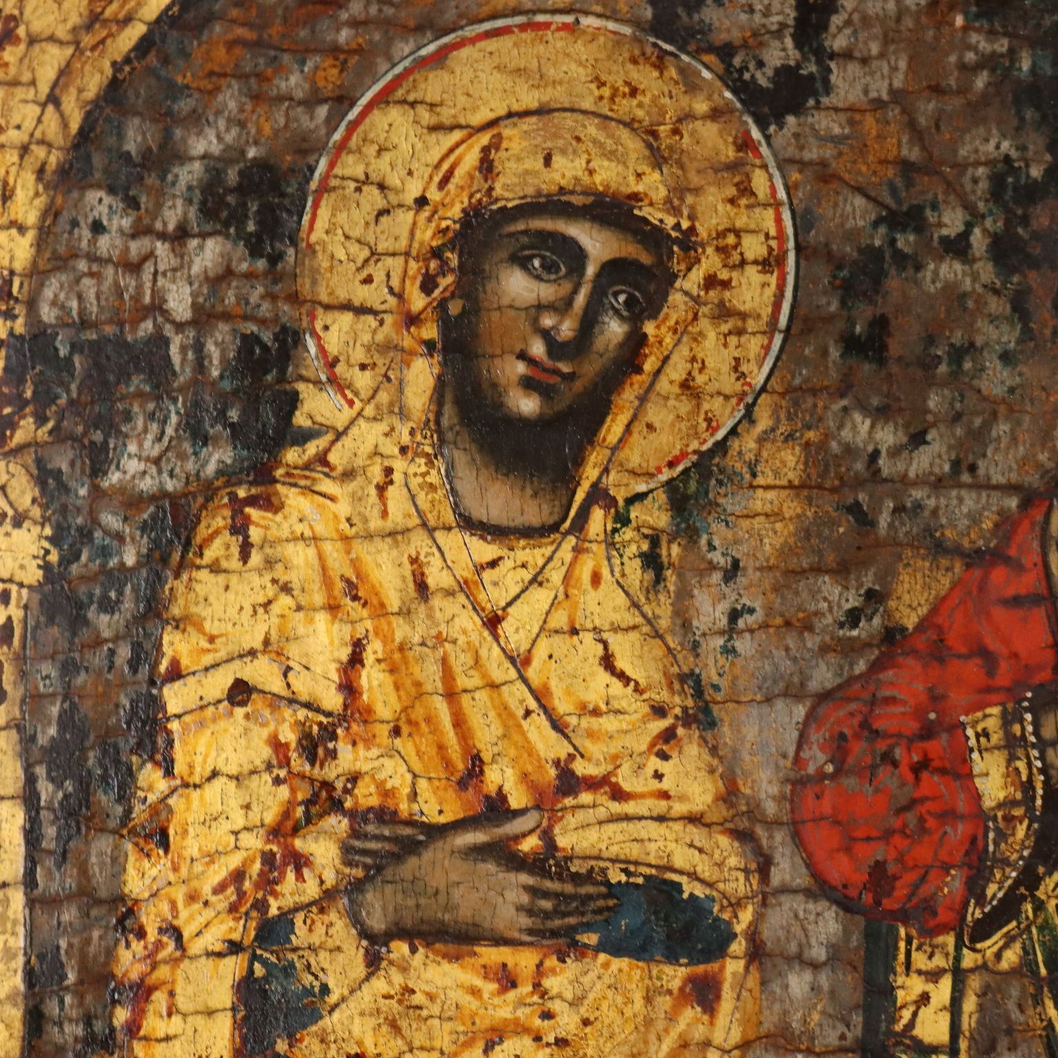 Antique Icon Jesus And Virgin Mary Tempera On Board XVIII Century photo 440.0