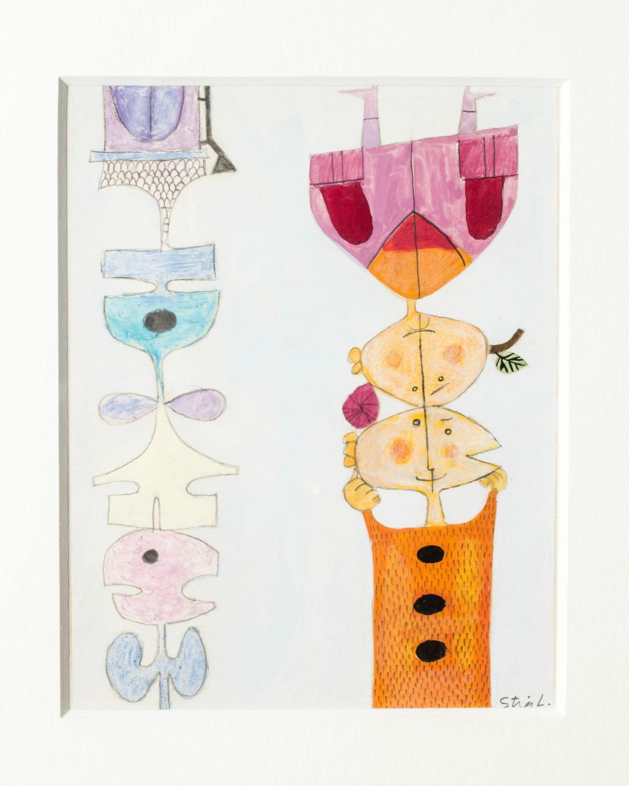 Gouache scandinave moderne par Stig Lindberg, Suède, années 1950 photo furniture