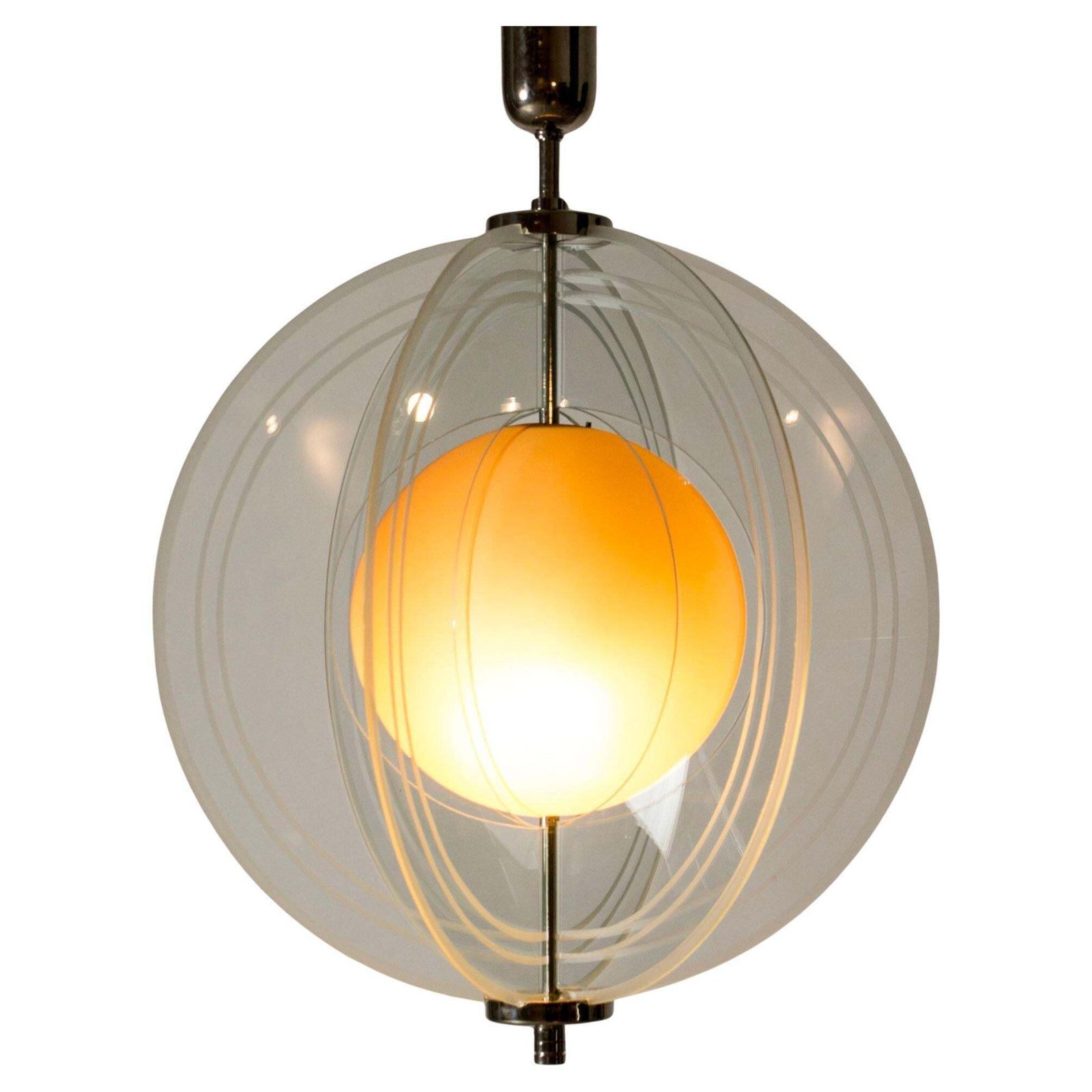 Plafonnier mid-century « Arsenal », Vicke Lindstrand, Orrefors, Suède, 1937