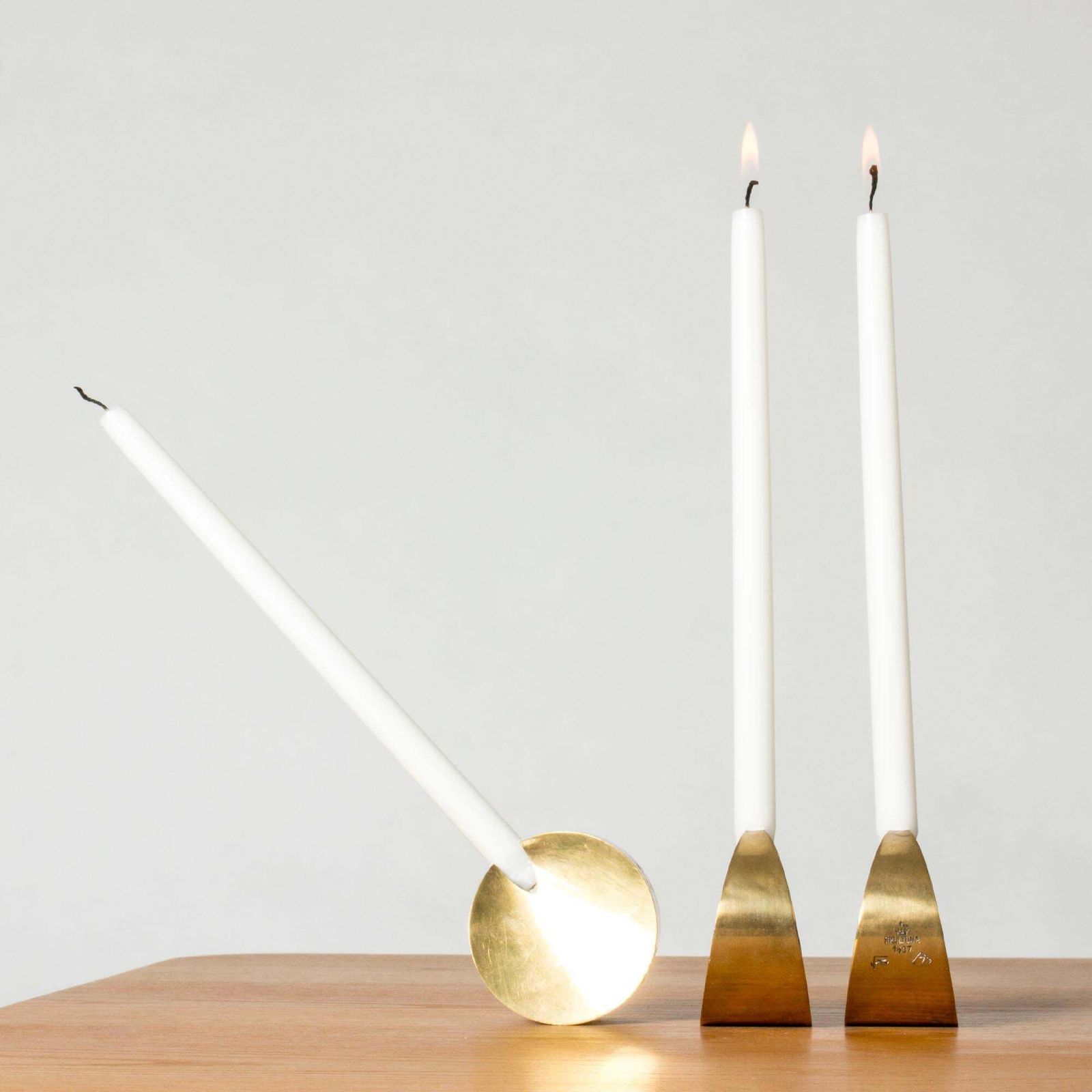 Unique Midcentury Brass Candleholders, Pierre Forssell, Skultuna, 1967 photo 3273.0