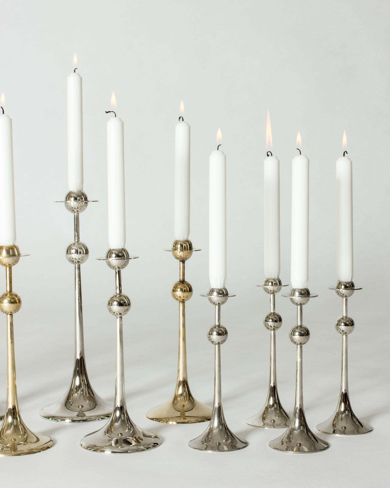 Midcentury Set Of 14 Silver Plated Candlesticks By Kjell Engman, Sweden, 1979 photo Home Decor