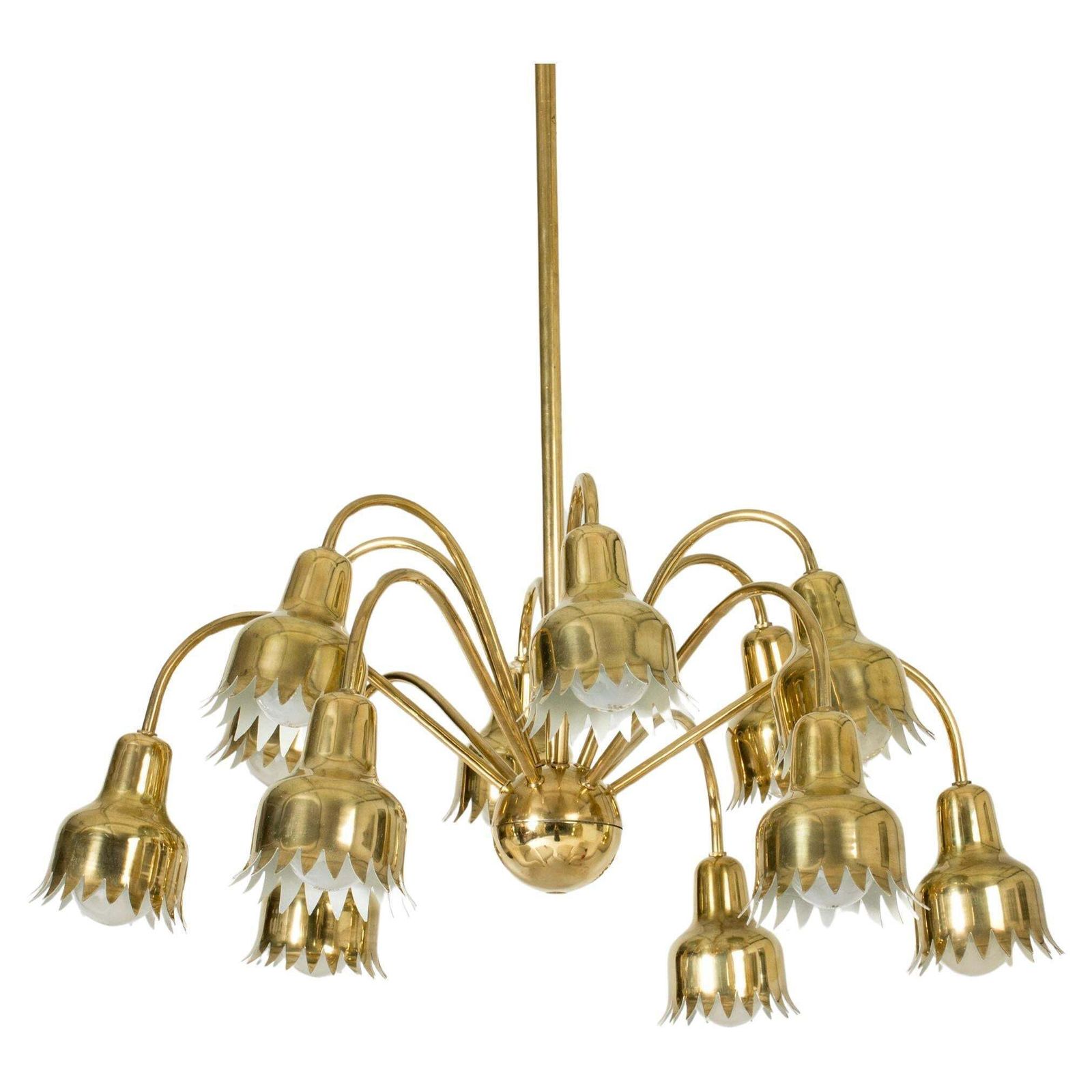 Lustre scandinave Mid-Century en laiton, Hans Bergström, Suède, années 1940