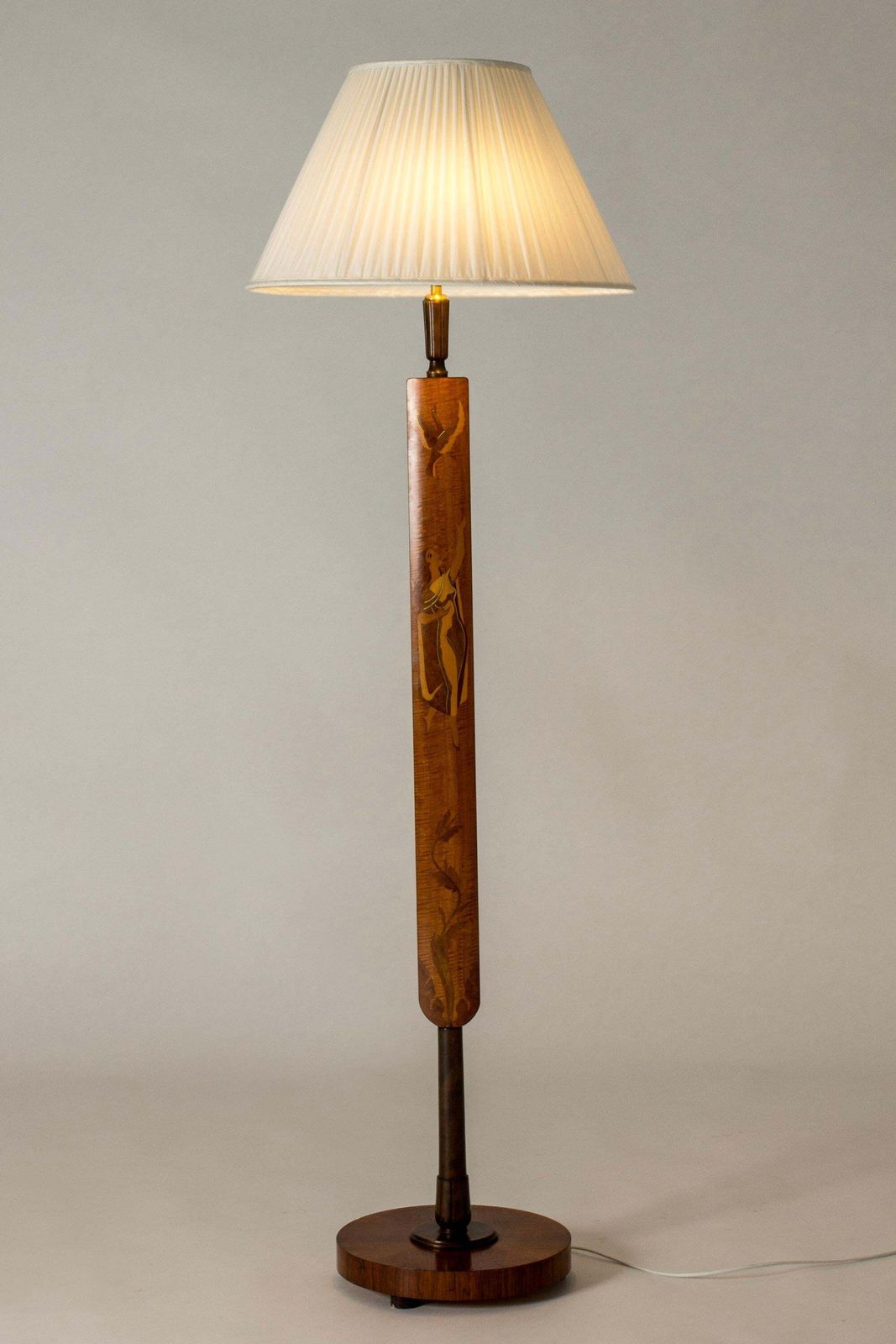 photo for sale Swedish Modern Floor Lamp With Inlays, Mjölby Intarsia, Sweden, 1930s