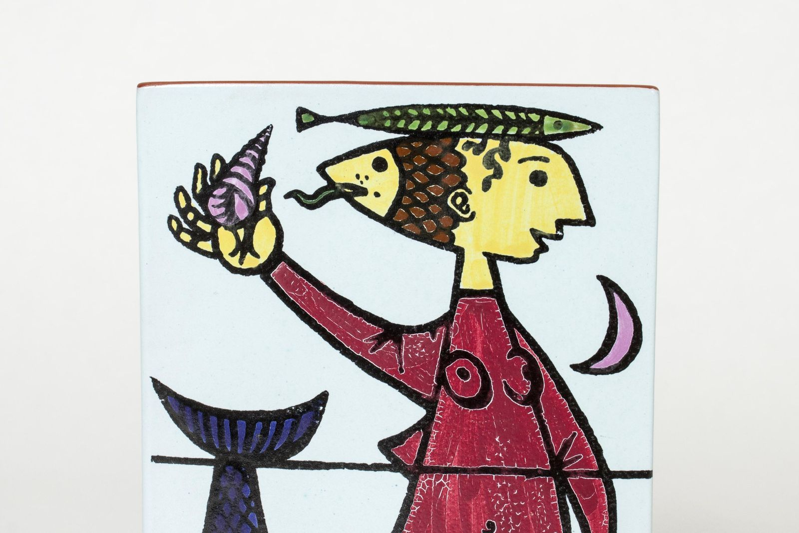 Scandinavian "Karneval" Faience Vase, Stig Lindberg, Gustavsberg, Sweden, 1950s photo Home Decor