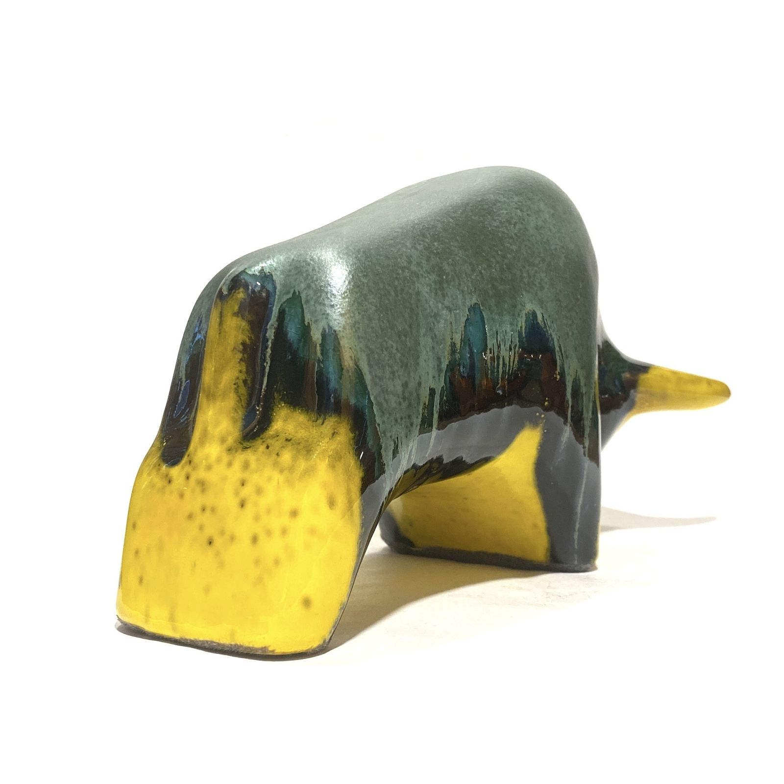 Otto Keramik Bull In Green Over Yellow Drip Glaze, West German Pottery Style Sculpture photo Home Decor