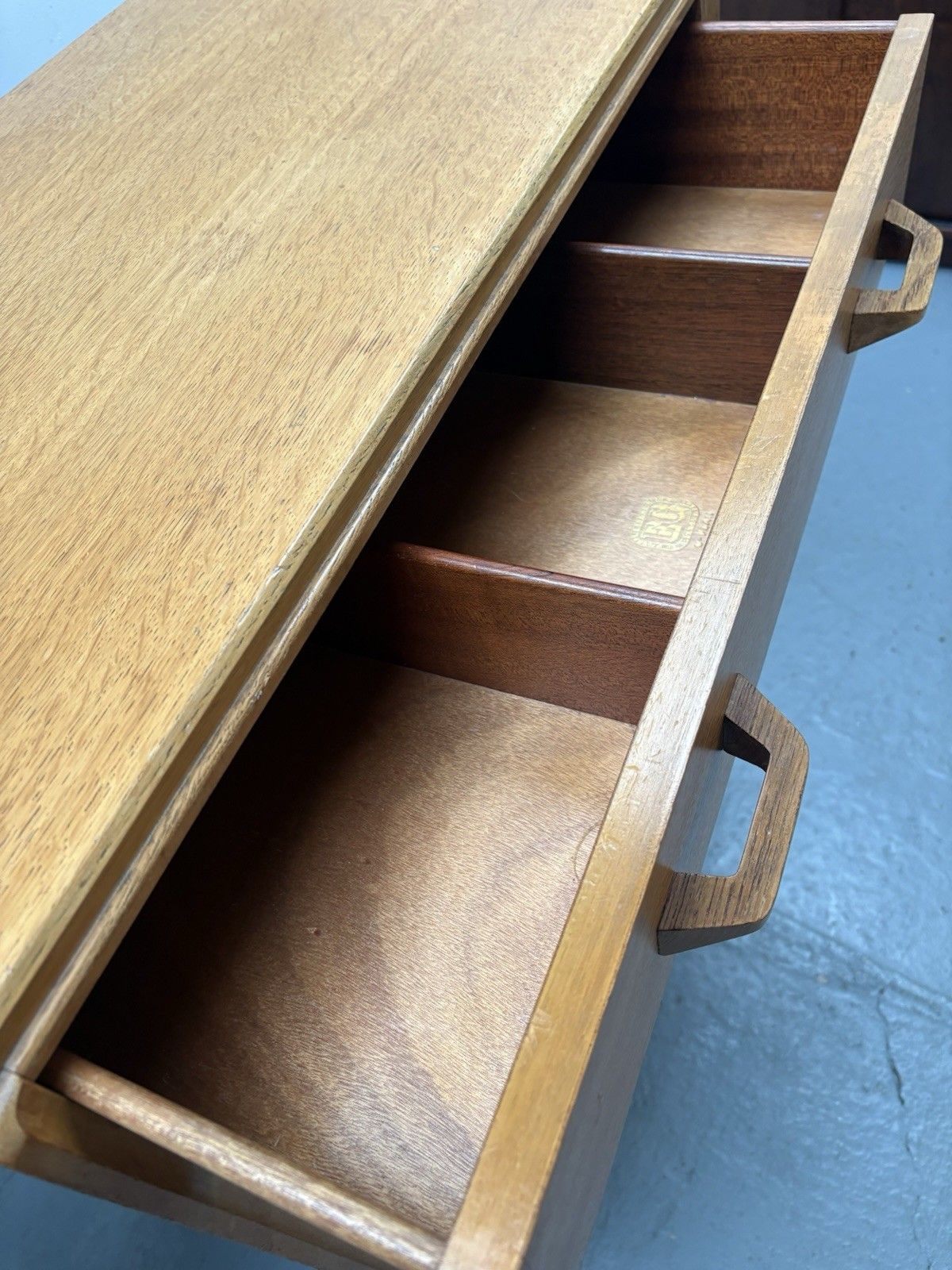 395.0 Vintage Mid Century G Plan "Brandon" Range Oak Chest Of Five Drawers 1950s photo