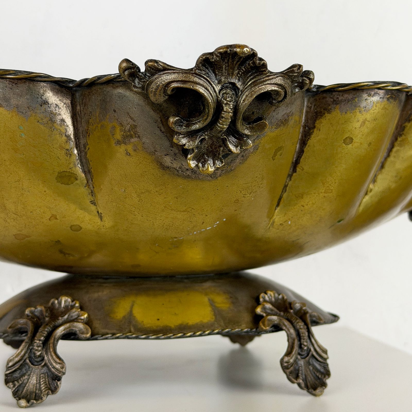 photo furniture Antique Silverplate Centerpiece With Dragon Handles, Footed Jardinière Or Fruit Bowl