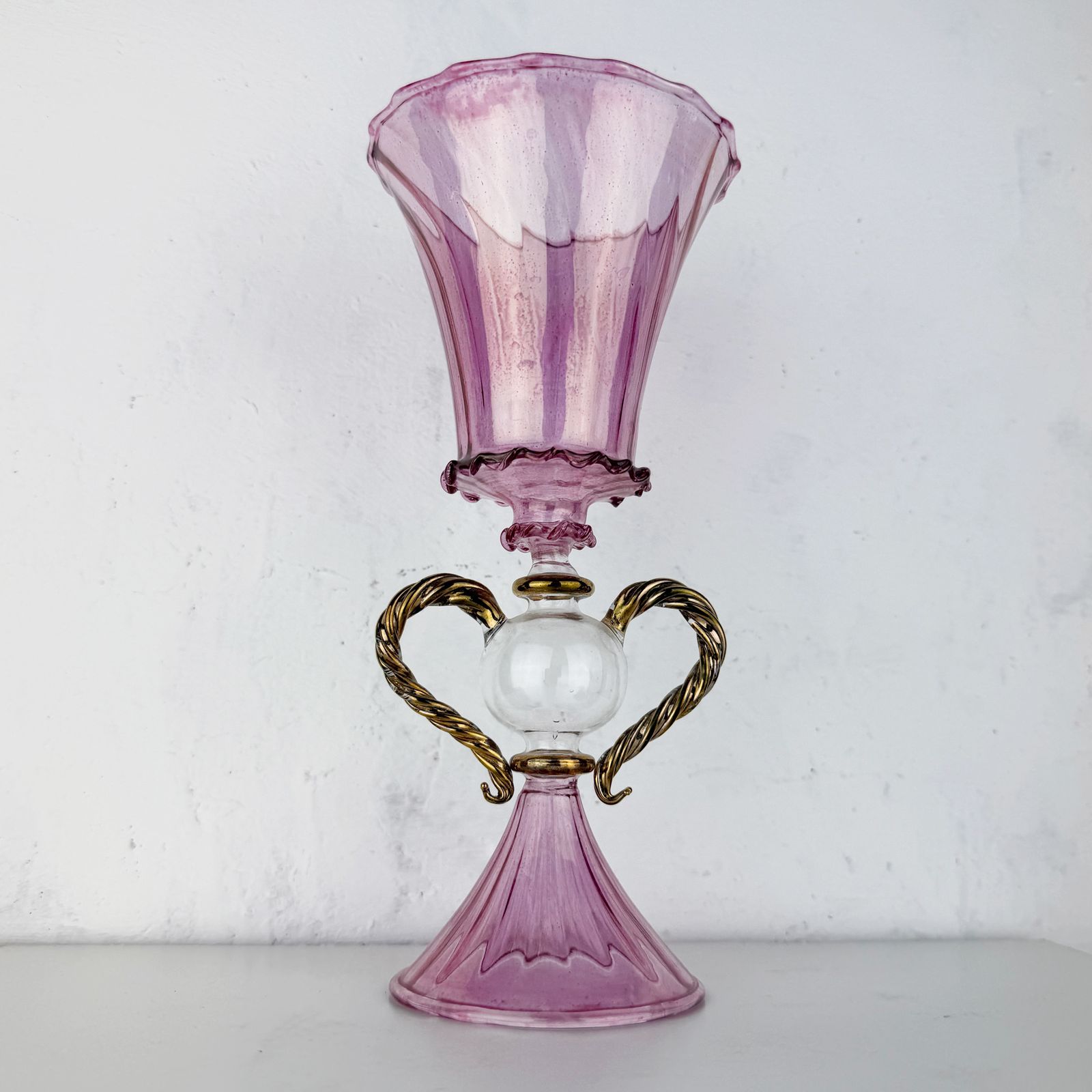 Rare Vintage Murano Glass Goblet, Pink Venetian Murano Champagne Glass, Murano Wine Glass photo vinterior