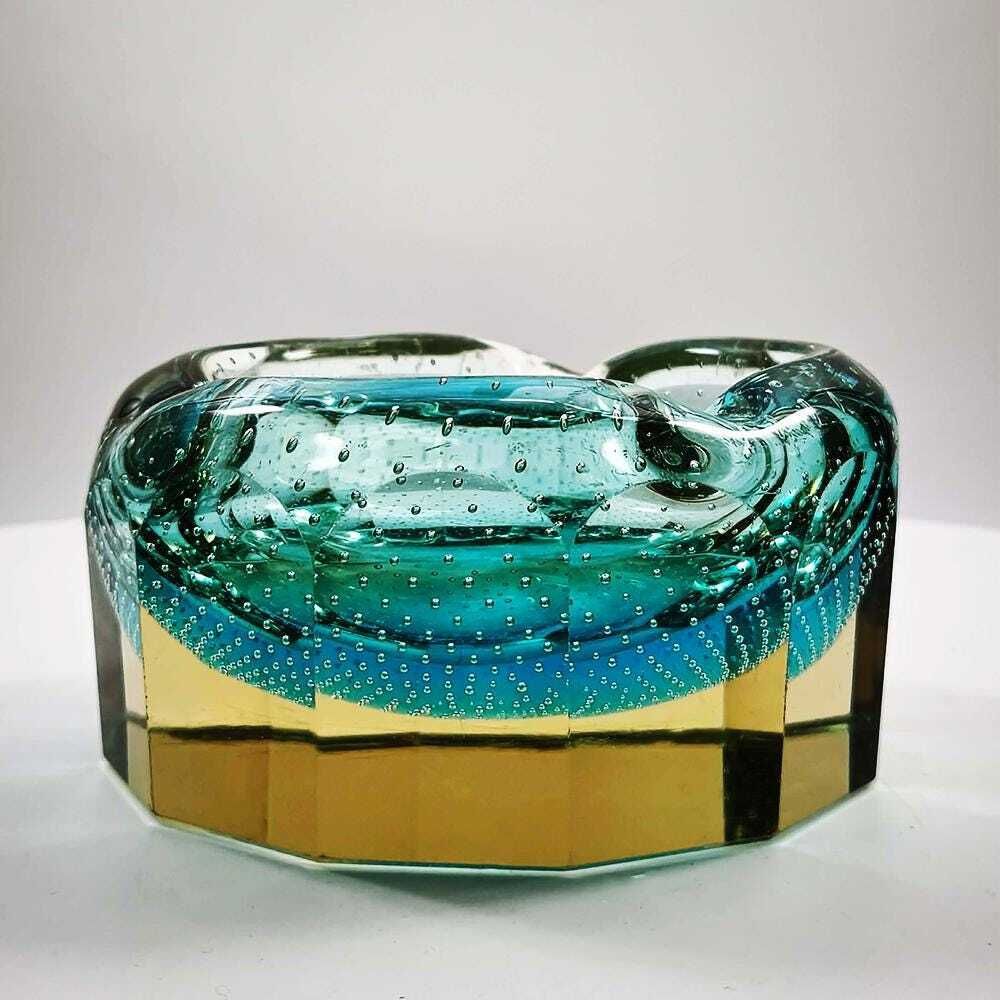 1960s Stunning Multifaceted Ashtray Or Catch All In Murano Glass With Air Bubbles. Made In Murano, Italy photo furniture