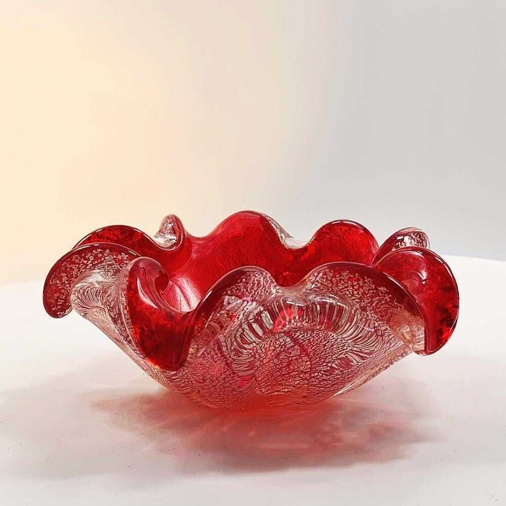 Vintage asbak in Muranoglas met zilveren afwerking, ca. jaren 1950, Made in Italy.