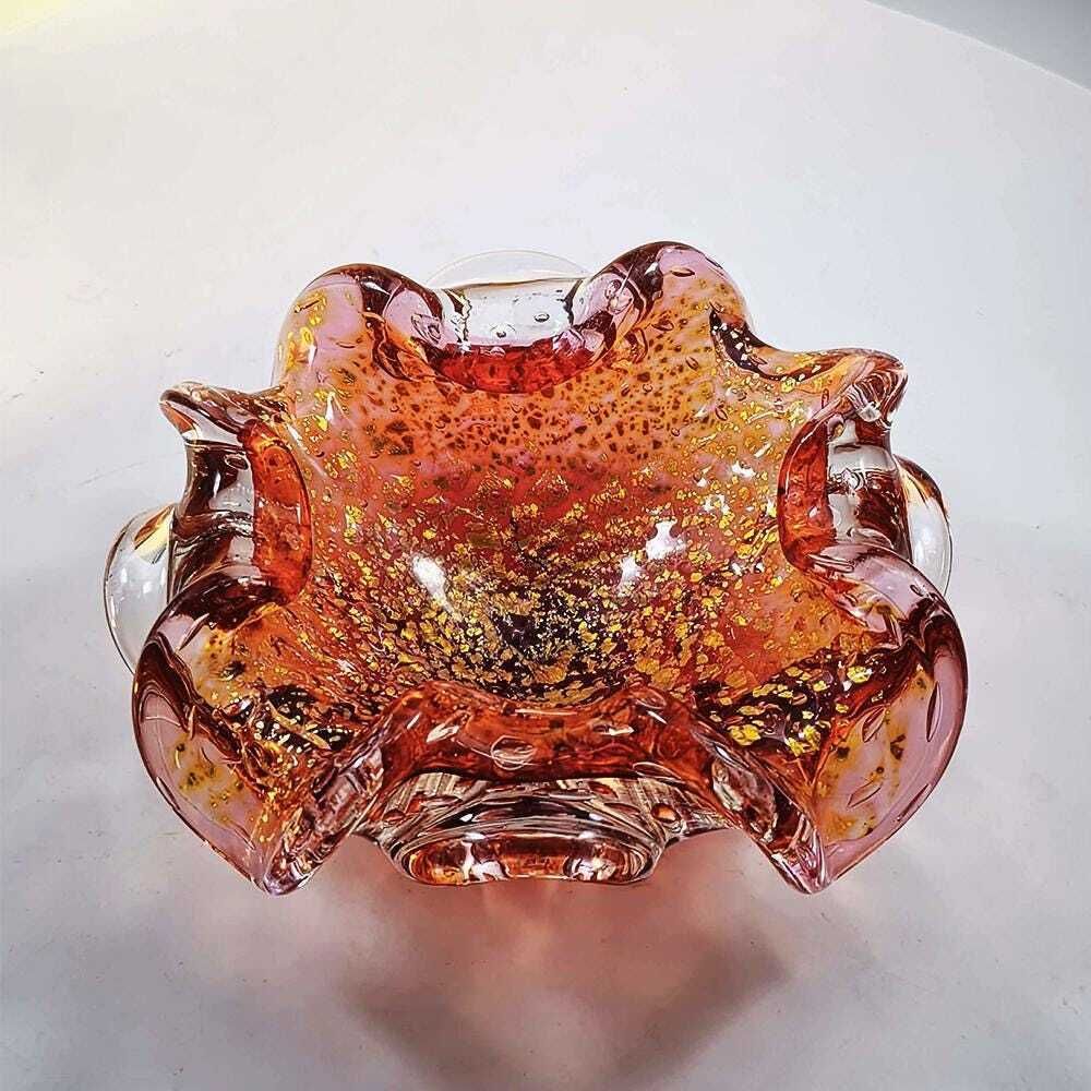 1950s Stunning Ashtray In Murano Glass With Gold Finishes, Made In Italy.