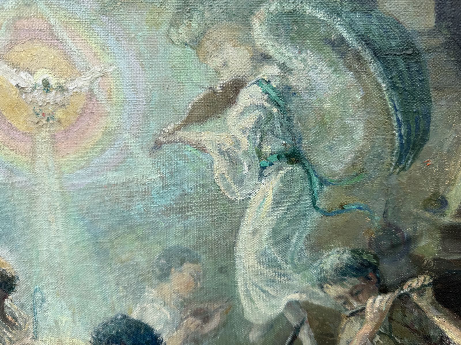 Ramón Gimbert Glory To God In The Highest, Monumentaal Catalaans Kerststalstuk Olieverfschilderij 1959 photo vinterior