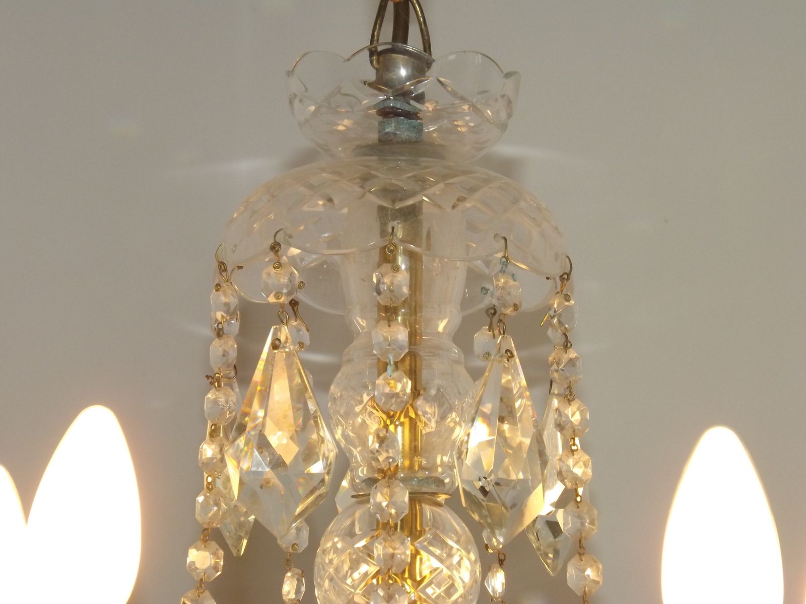 Lighting French Vintage Maria Theresa Gold Metal & Glass 5 Light Crystal Chandelier photo