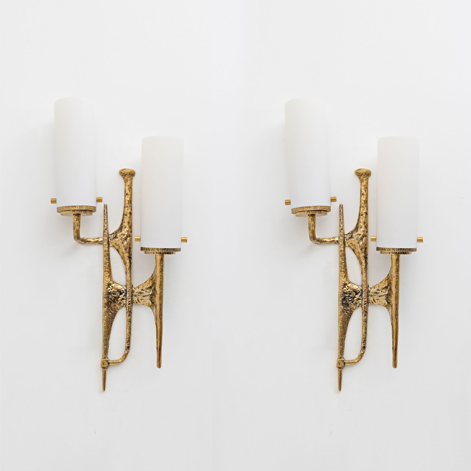 Pair Of Brutalist Bronze Wall And Murano Glass Sconces By Felix Agostini, 1990s