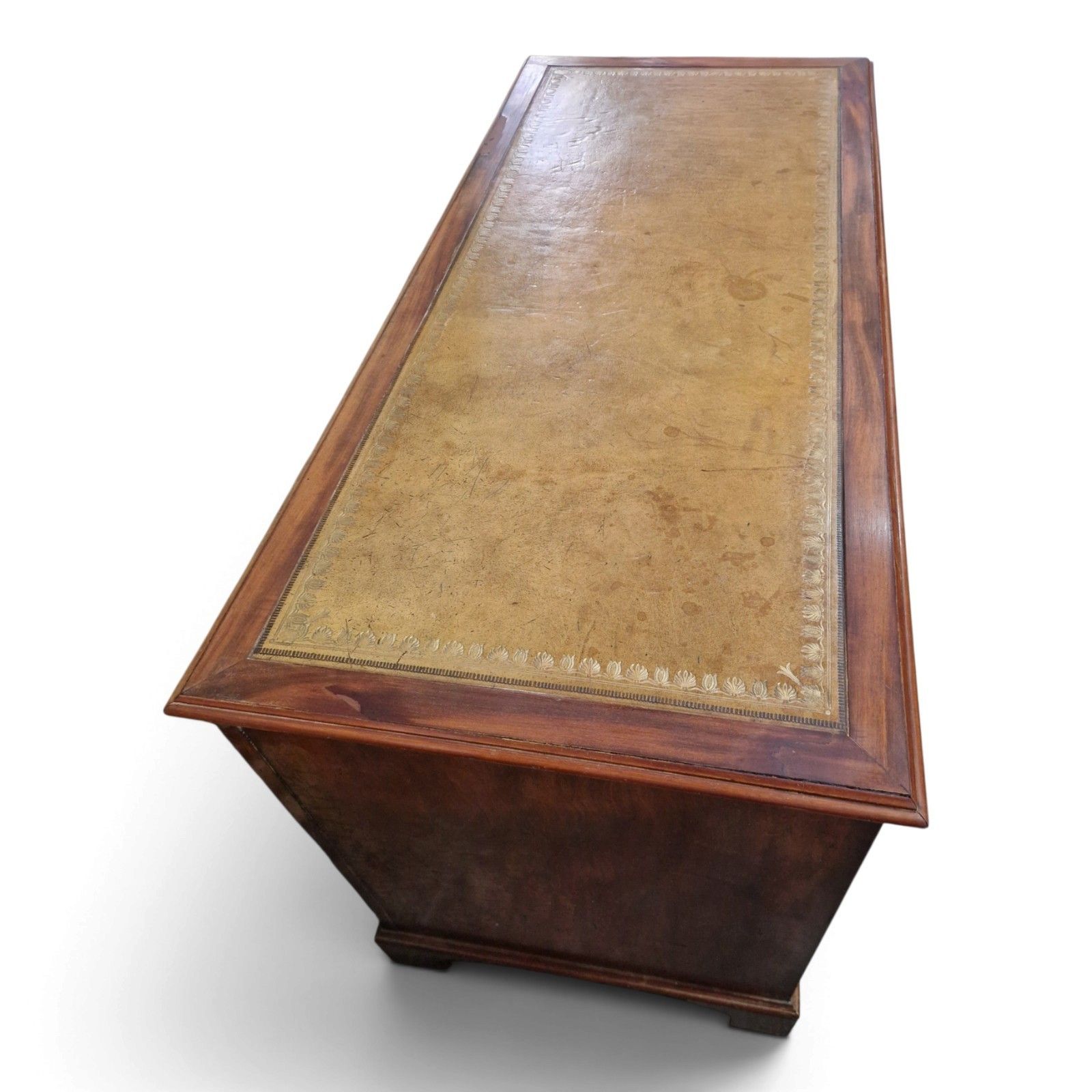 Antique Mahogany Pedestal Desk Leather Top 9 Drawer Kneehole photo buy