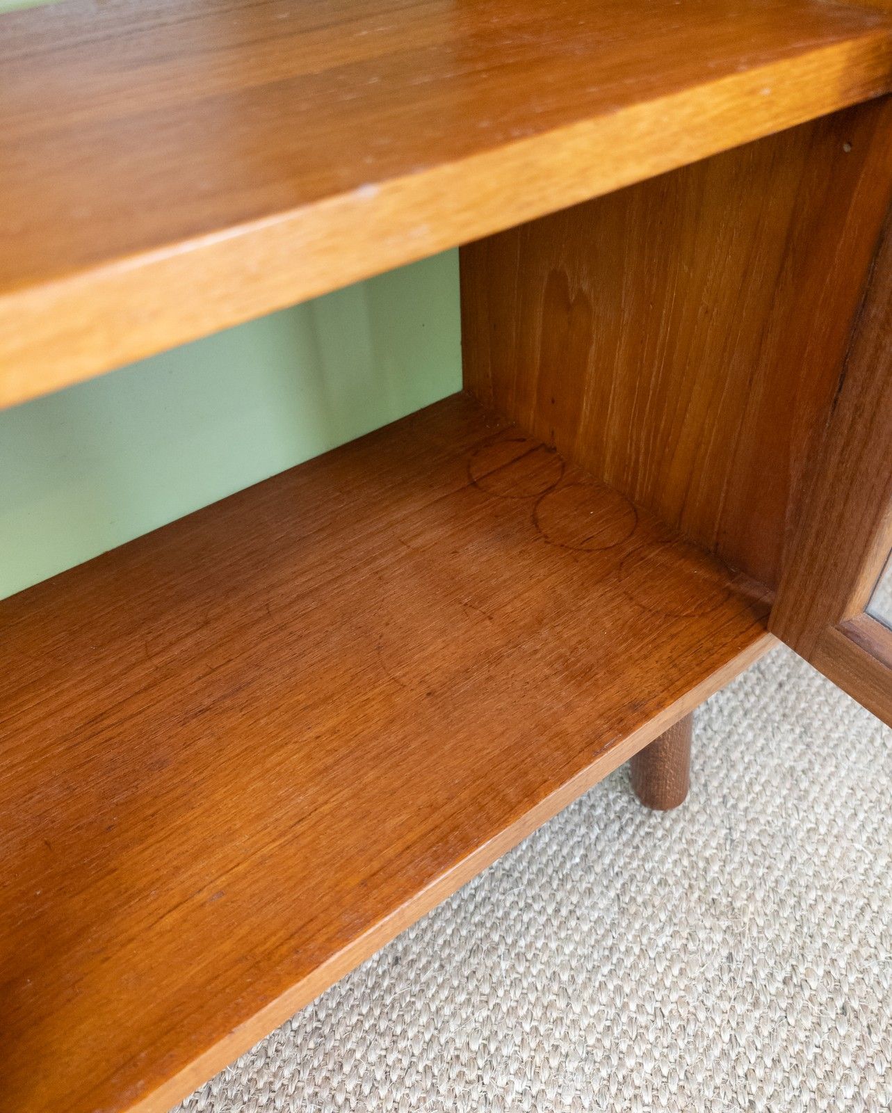 photo buy Refinished Vintage Teak Mid Century G Plan Small Green Glazed Cabinet Bookcase