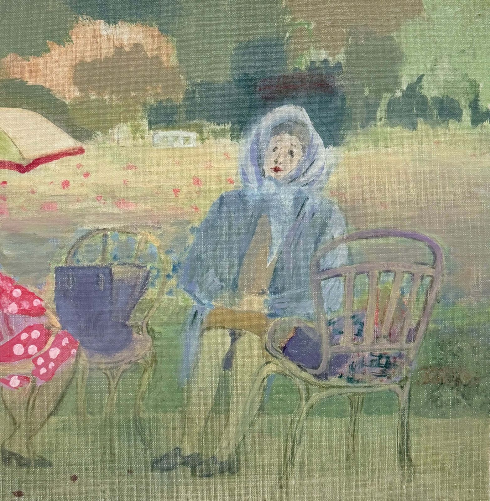 Two Ladies Dining In A Paris Park French Modernist 20th Century Oil Painting photo for sale