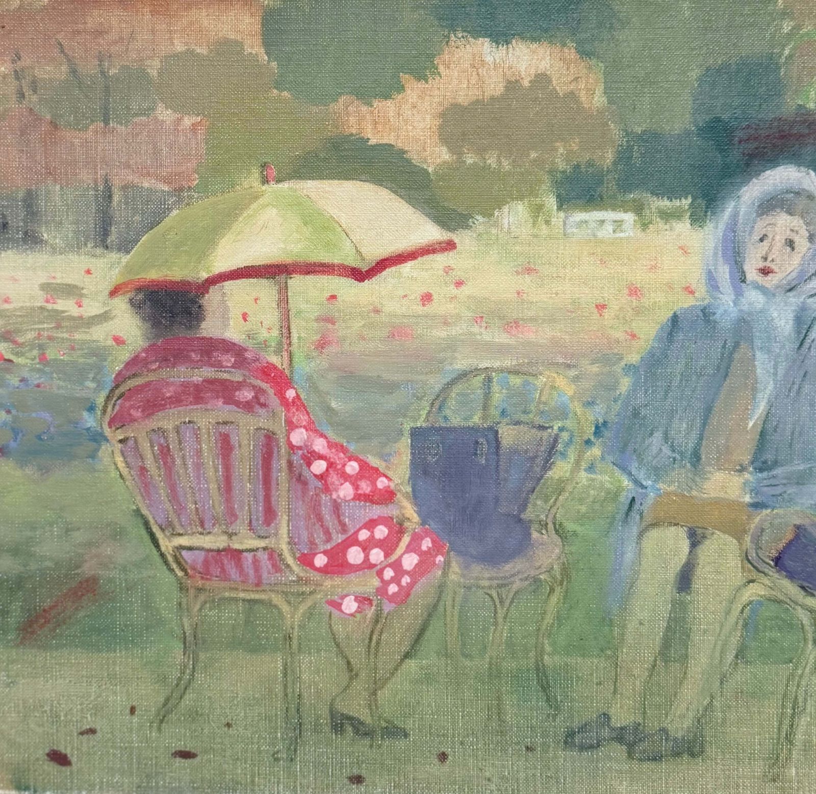 Two Ladies Dining In A Paris Park French Modernist 20th Century Oil Painting photo Art