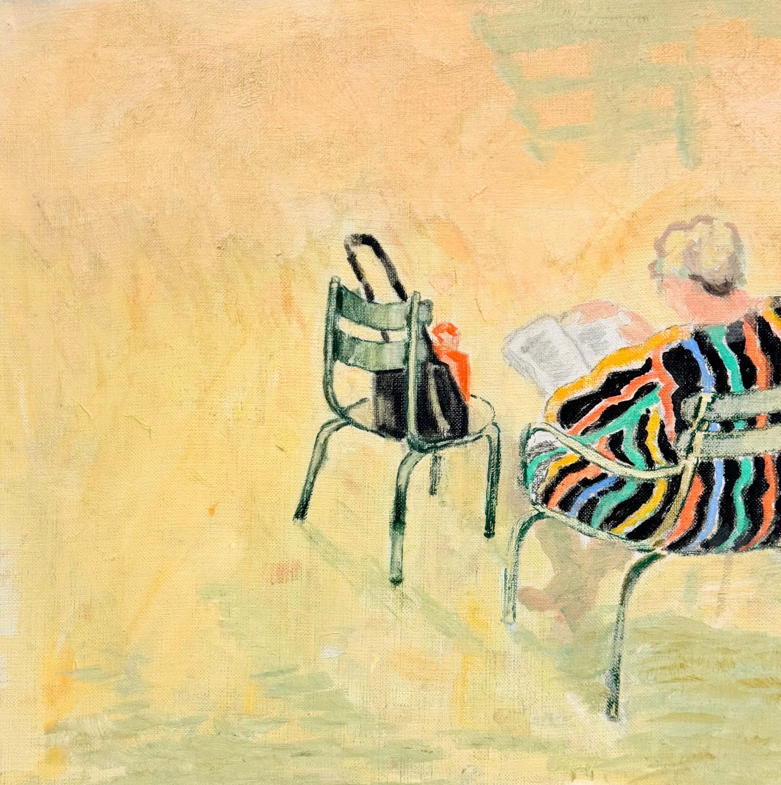 Woman Reading In A Parisian Park Striped Dress French Modernist 20th.C Painting photo Art