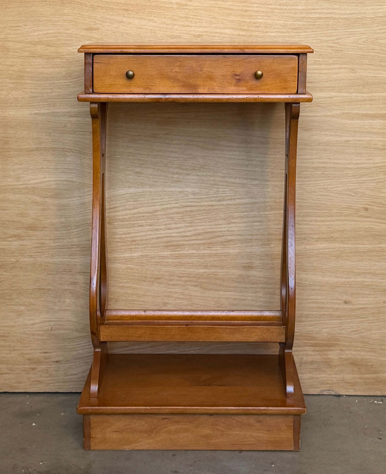 **Pair Of Vintage Wood Nightstands With Single Drawers And Open Shelves** photo furniture