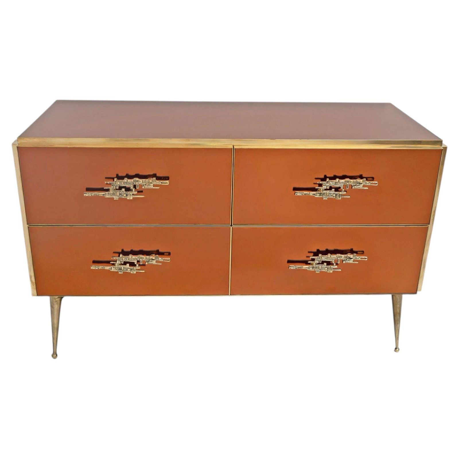 Amber Gespiegelde Ladekast Met Messing Accenten, Mid-Century Modern Stijl photo furniture