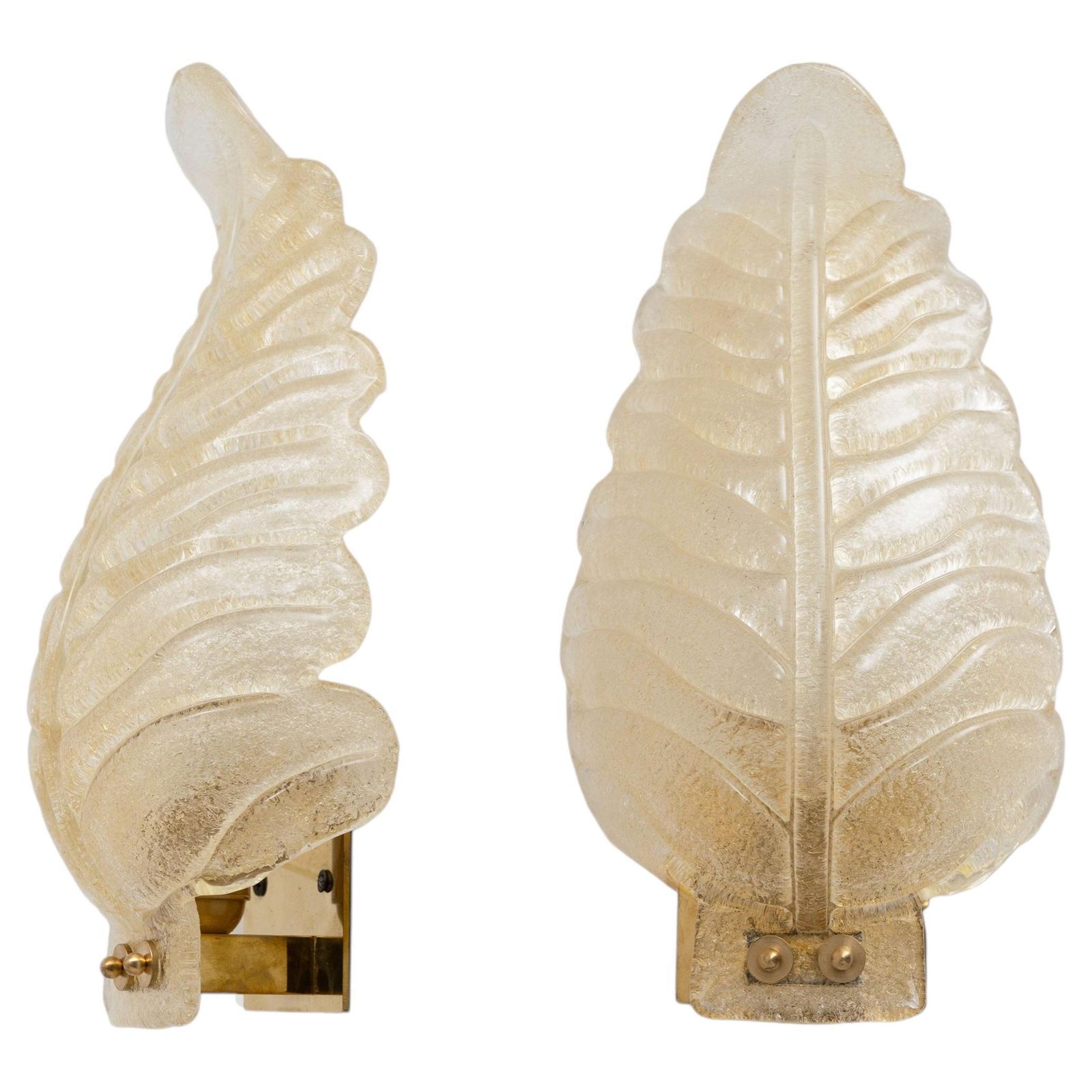 Paar Wandlampen in Barovier & Toso Stijl, Mid-Century Modern Murano Glas met Goudblad
