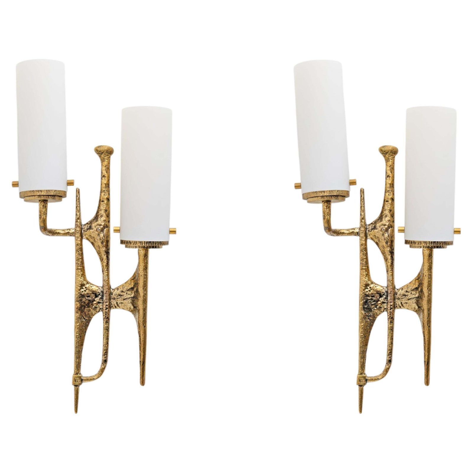 Paar Brutalistische Bronzen Wandlampen met Murano Glas door Felix Agostini, jaren 1990