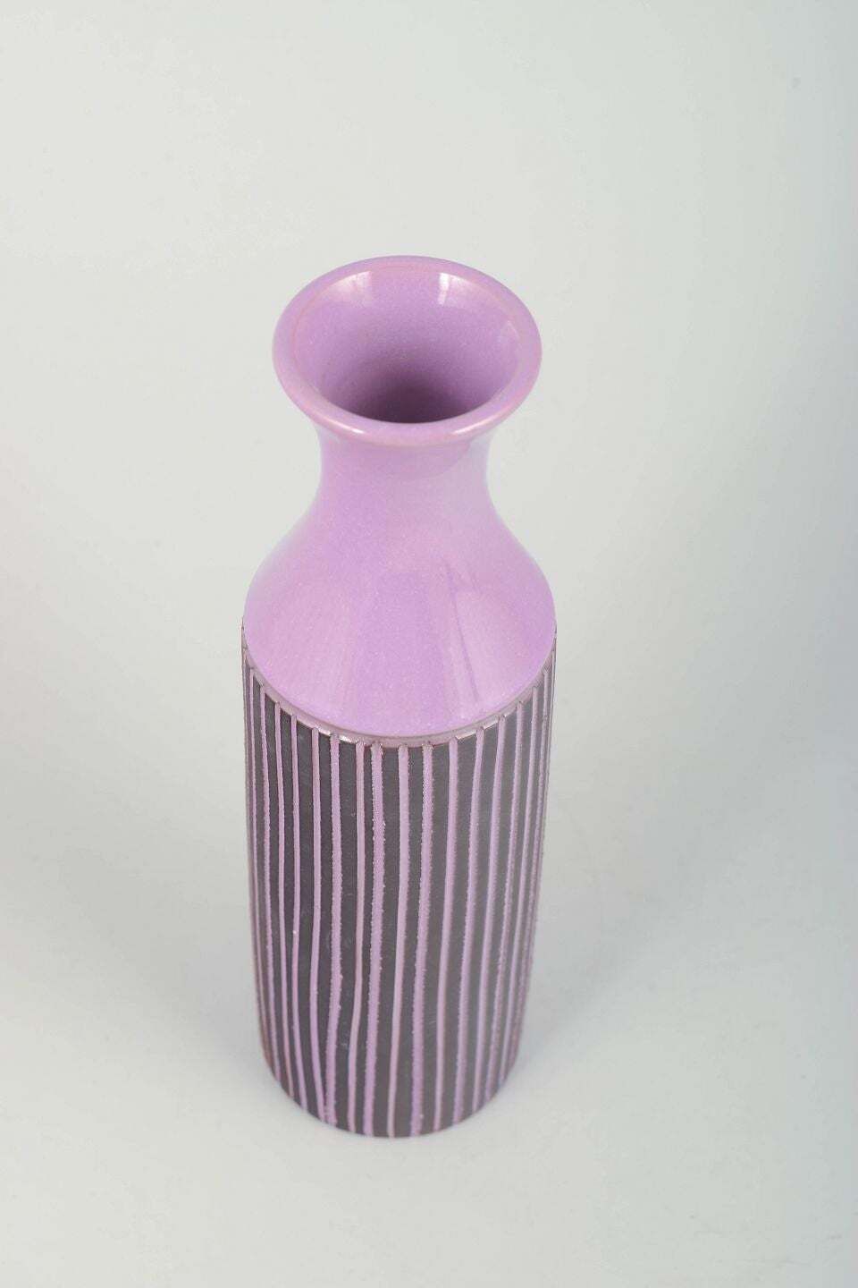 Gabriel, Sweden. Tall Cylindrical Vase With Purple Glaze And Stripes. 1970s photo furniture