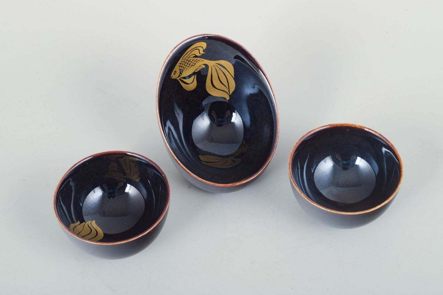 Gustavsberg. Three Miniature Bowls In Deep Blue Glaze. Mid 20th Century. photo furniture