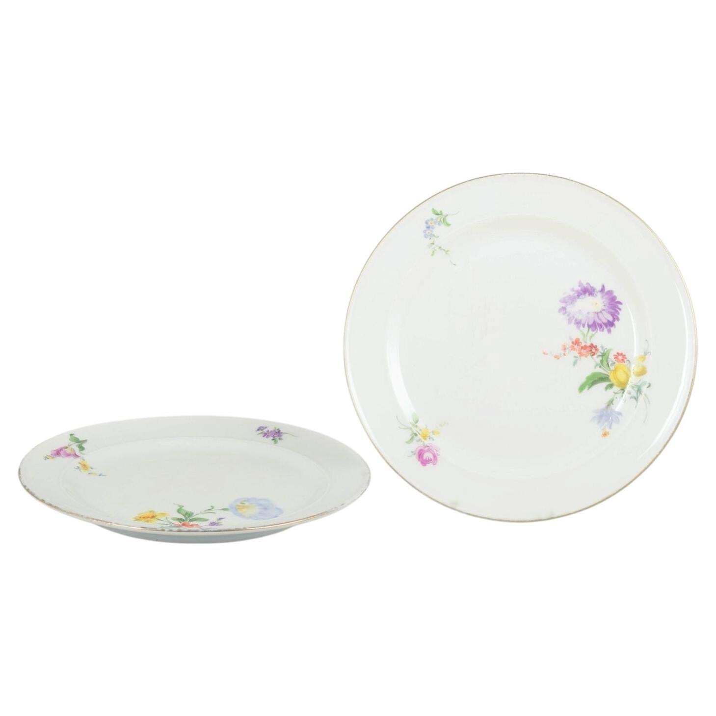 Meissen, Allemagne. Deux assiettes en porcelaine à motifs floraux.