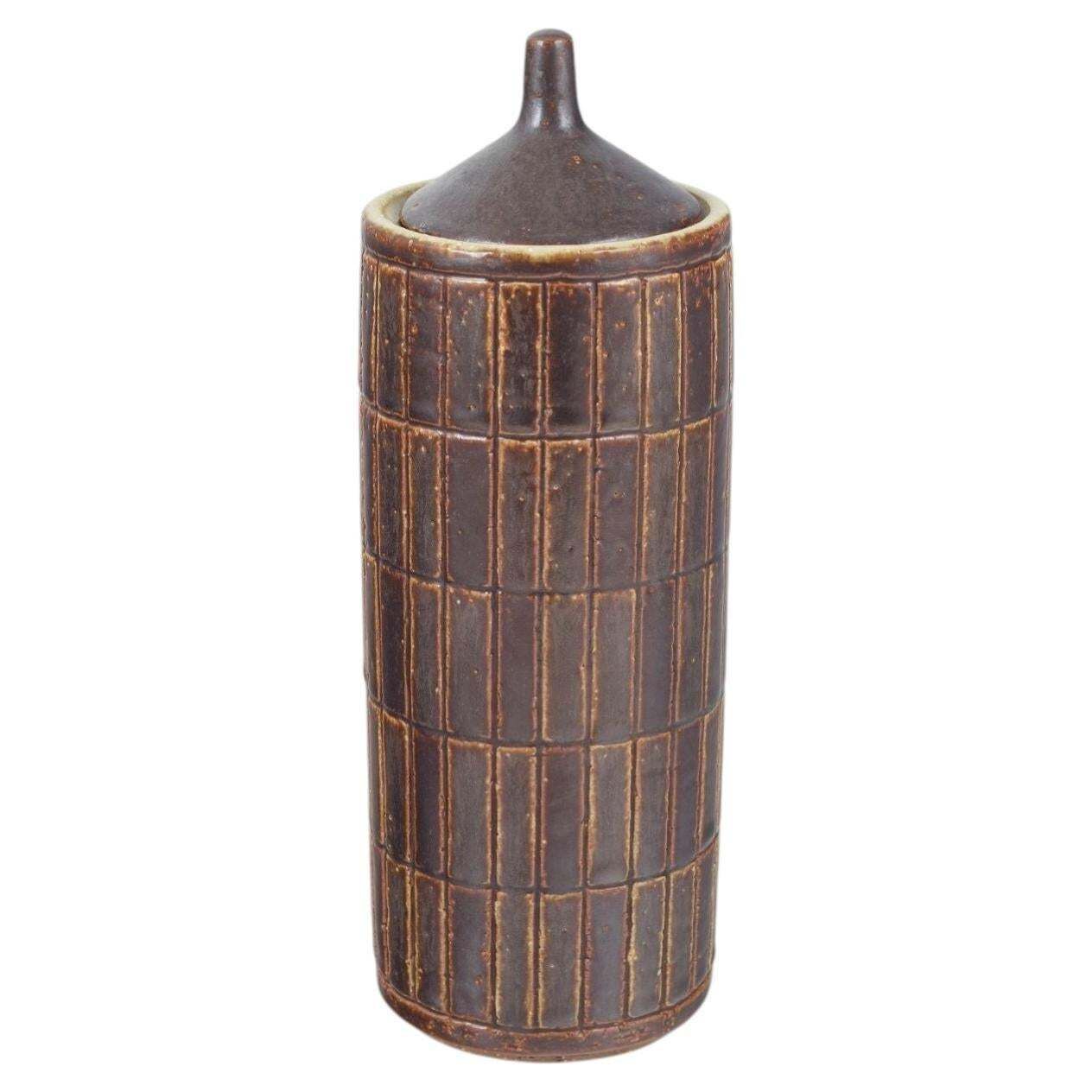 Palshus, Denmark. Large Lidded Vase With Geometric Relief Pattern, 1970s.