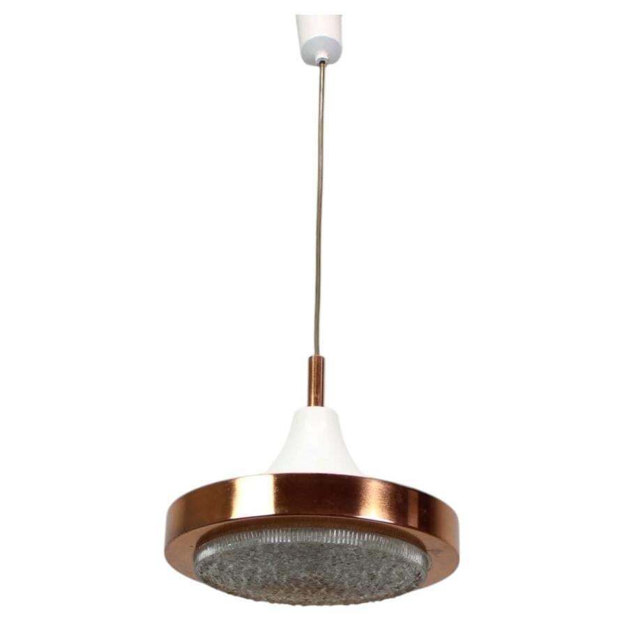Vintage 1970s Copper And Glass Pendant Light, Czechoslovakia