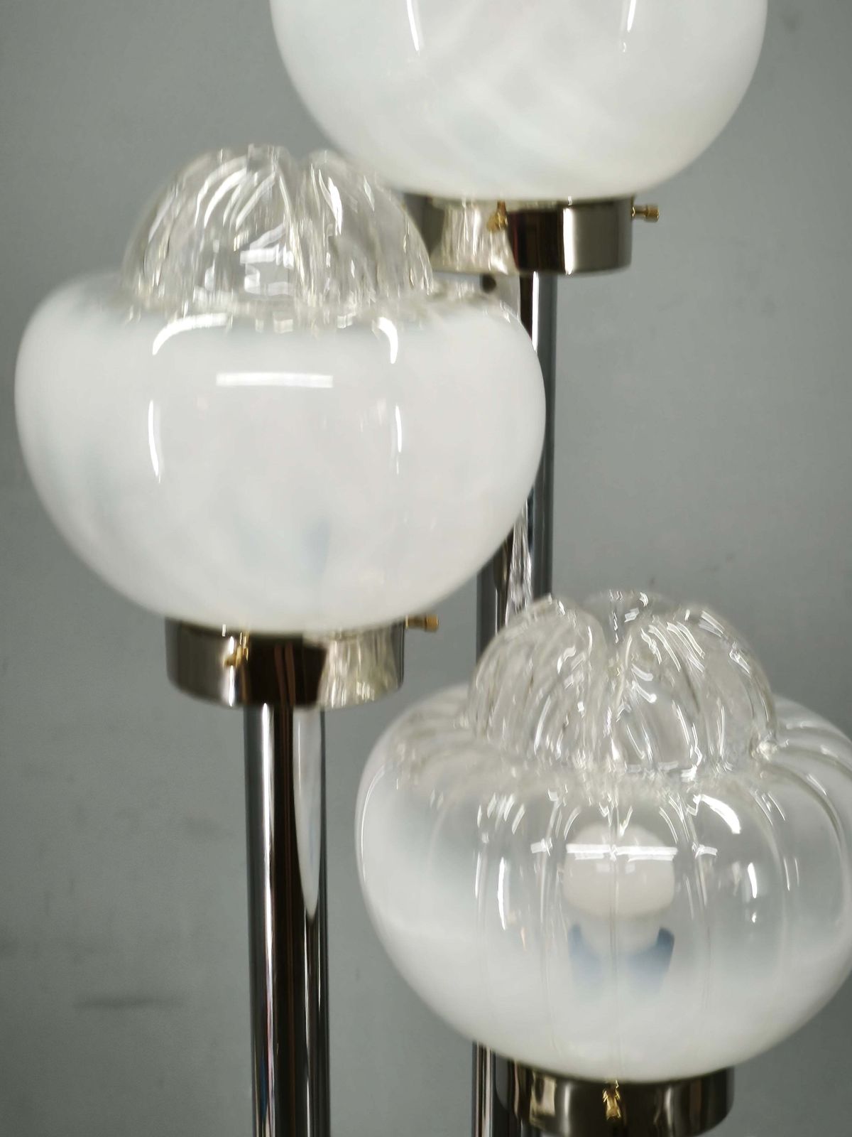 photo for sale 1970s Italian Murano Glass, Chrome And Marble Three Light Floor Lamp