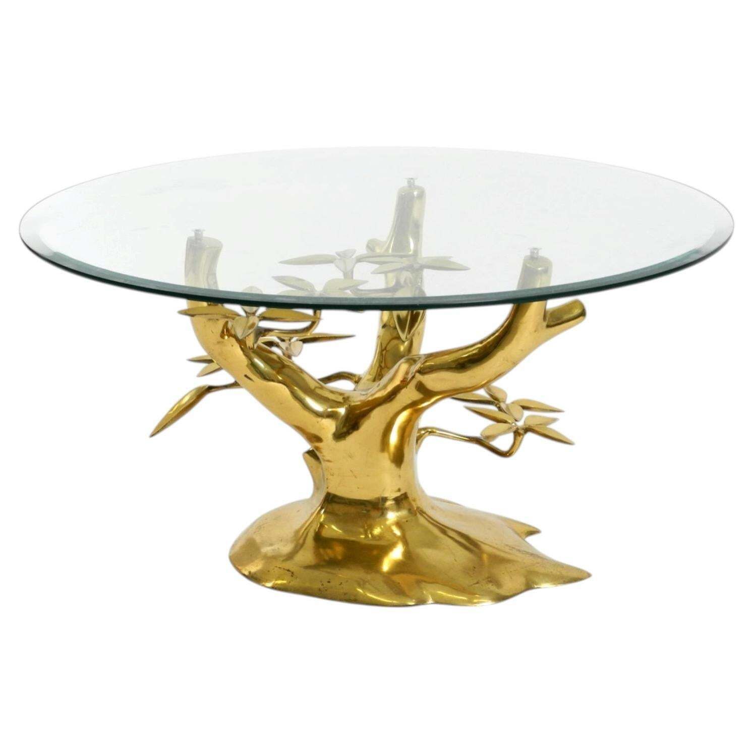 1970s Coffee Table, Model Bonsai By Willy Daro, Made Of Brass And Fire Gilded
