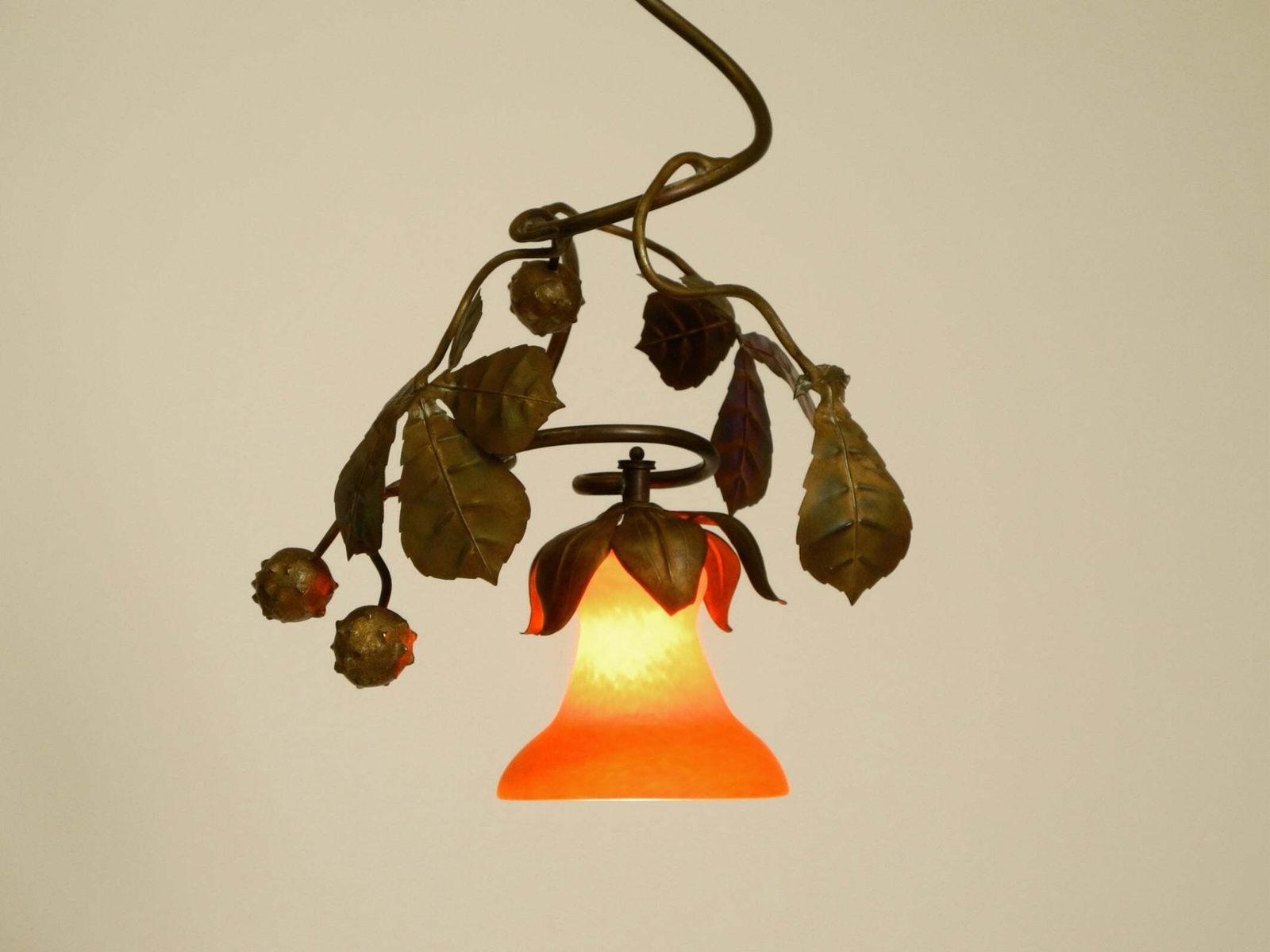 Lighting Floral Bronze And Glass Ceiling Lamp From The 1930s, Signed By Daum Nancy France photo