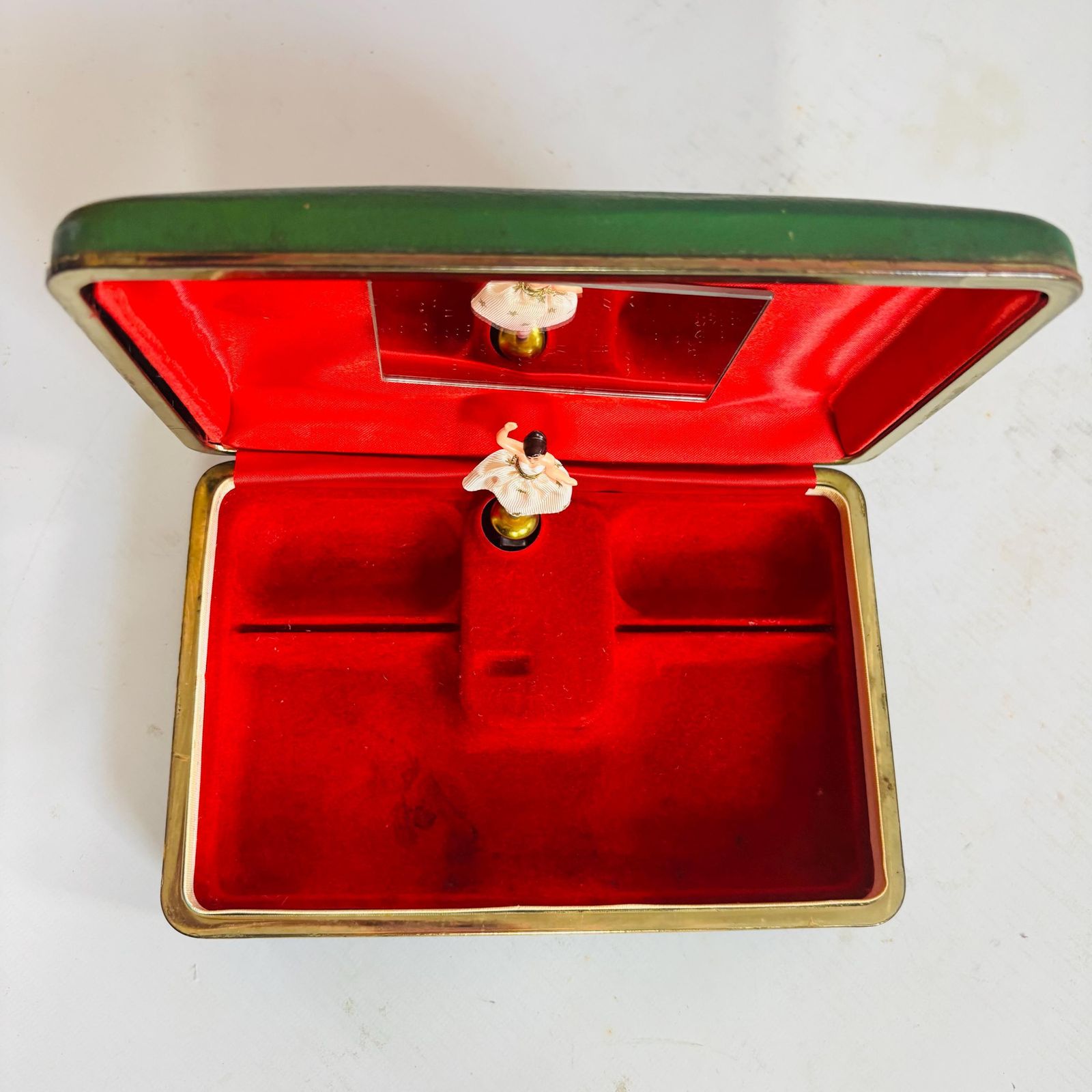Vintage Reuge Swiss Musical Jewellery Box With Dancing Ballerina: La Blue Danube Green photo buy