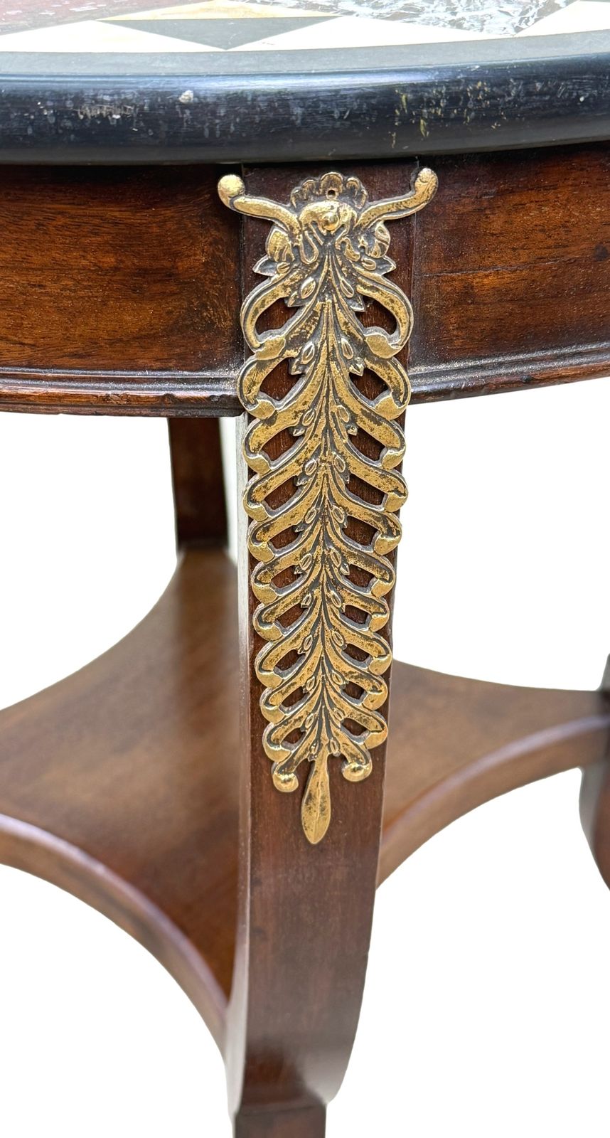 Table d'appoint circulaire à plateau en marbres spécimen, fin du XIXe siècle, par James Shoolbred (Angleterre, vers 1890) photo furniture