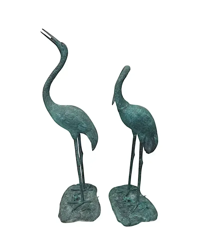 A Very Fine Pair Of Bronze Animalier Garden Sculpture Or Fountain Of A Pair Of Cranes photo for sale