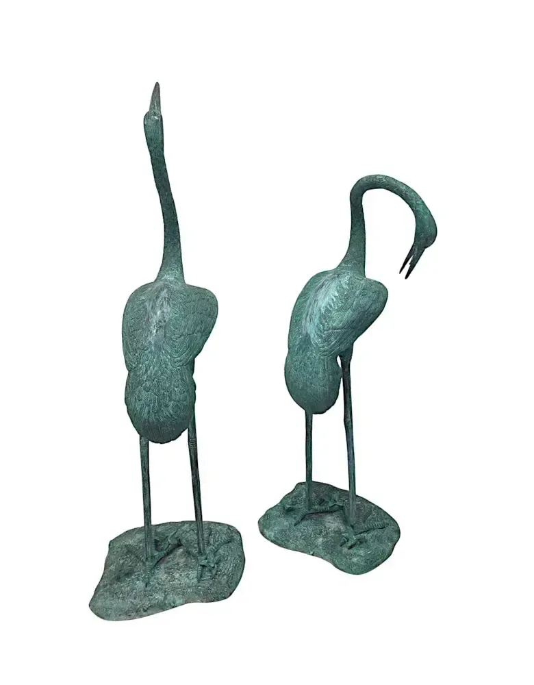A Very Fine Pair Of Bronze Animalier Garden Sculpture Or Fountain Of A Pair Of Cranes photo 5107.0
