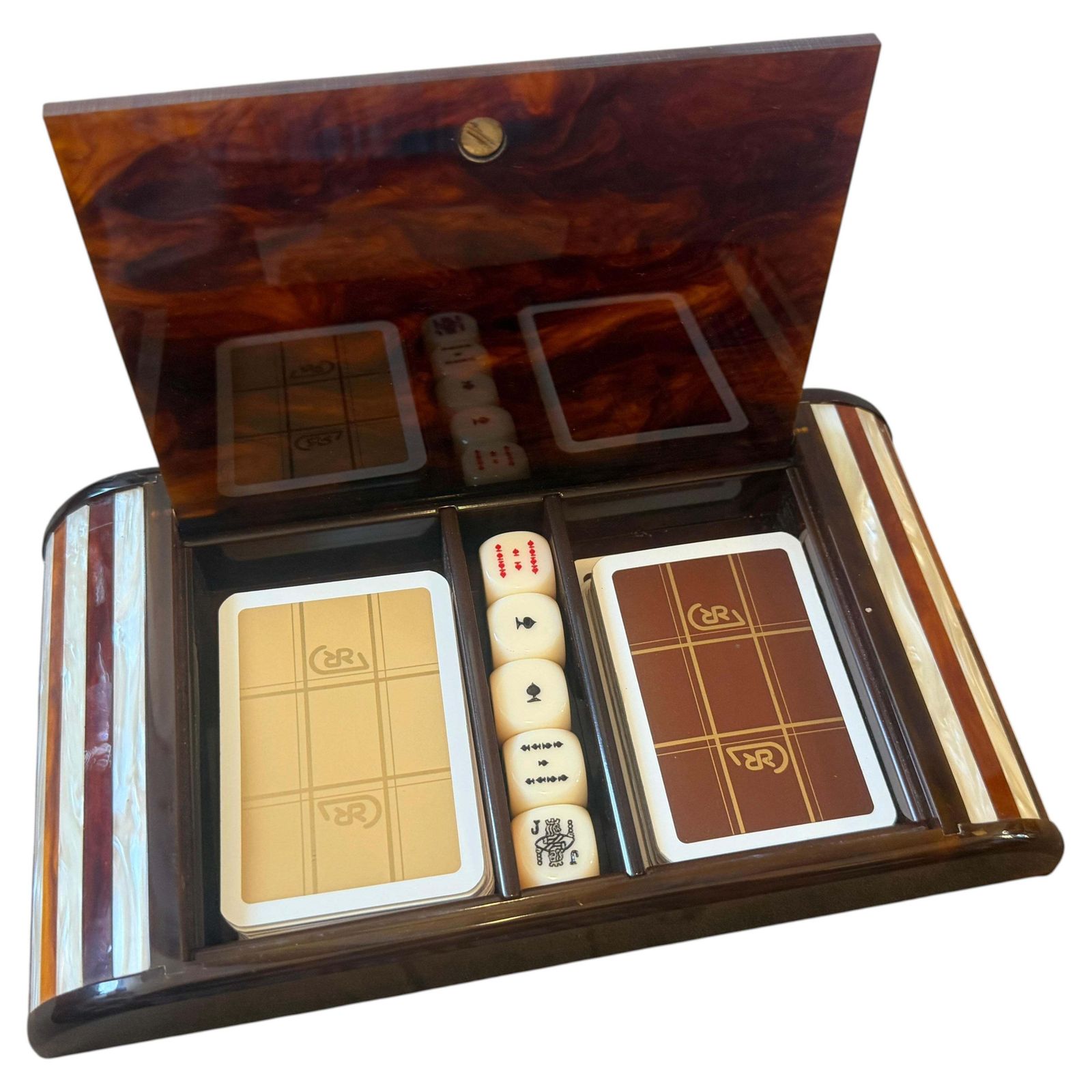 1970s Mid Century Modern Faux Tortoiseshell Lucite Games Box By Renzo Romagnoli