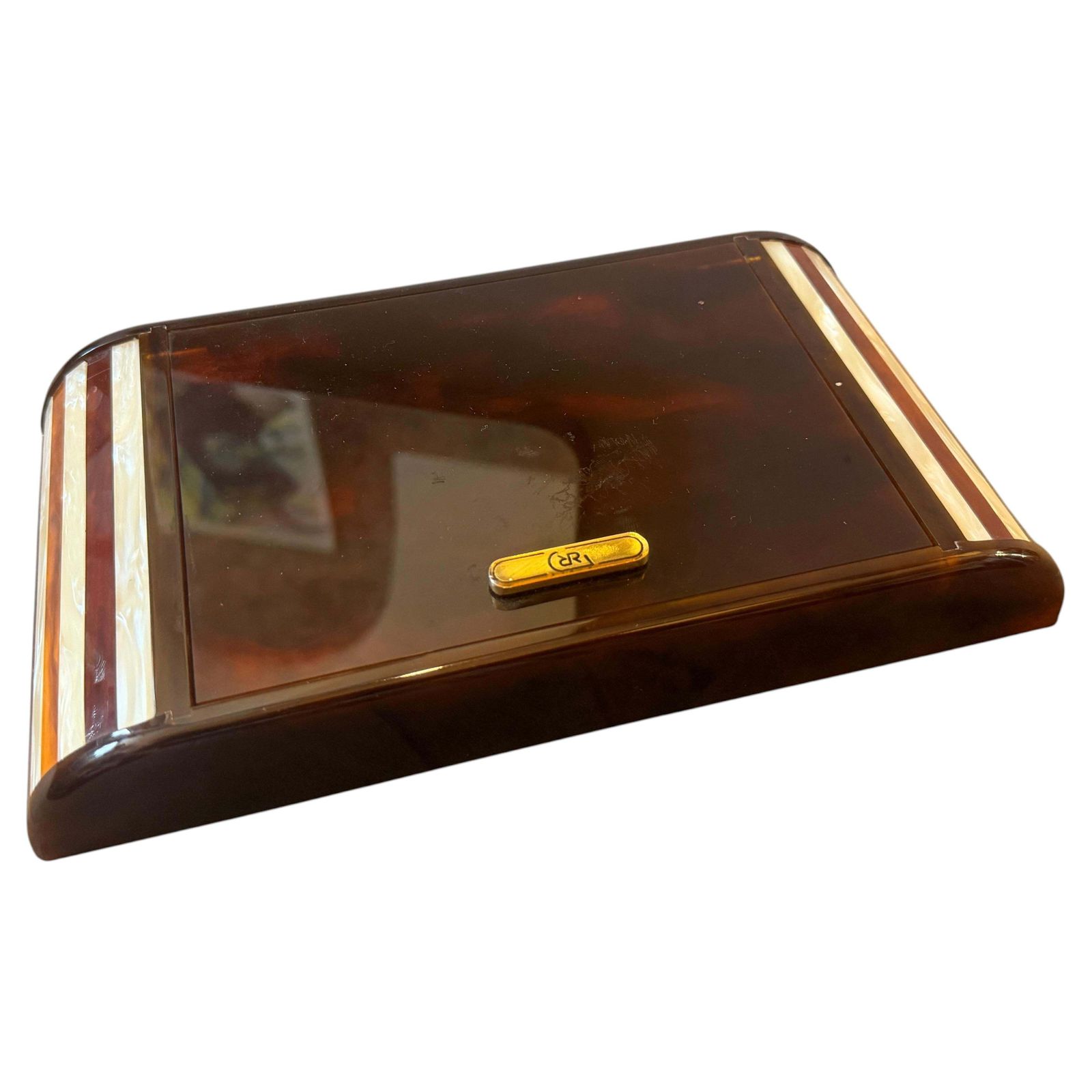 1970s Mid Century Modern Faux Tortoiseshell Lucite Games Box By Renzo Romagnoli photo furniture
