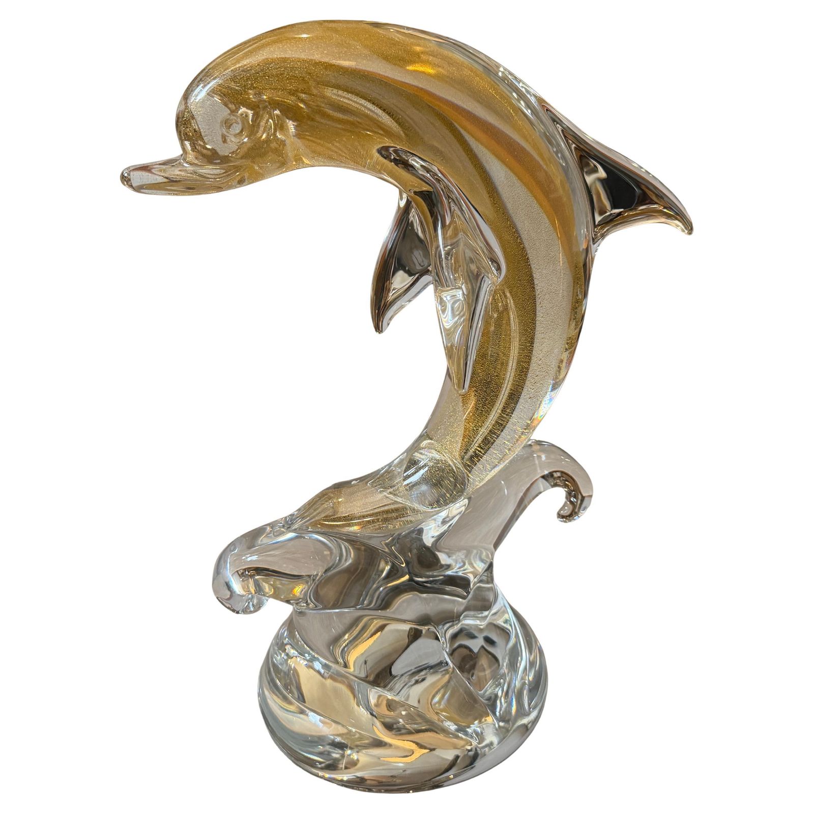 Sculpture en verre de Murano blanc et or, dauphin, dans le style de Barovier, années 1990 photo furniture