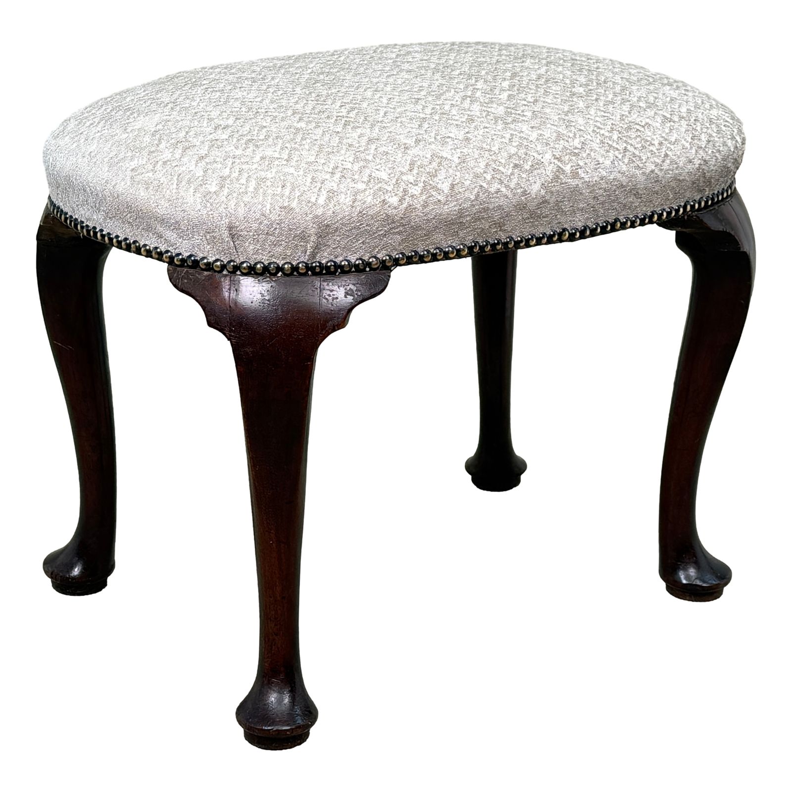 Rare Early 18th Century Walnut Oval Stool, George I Period (England, Circa 1720) photo vintage