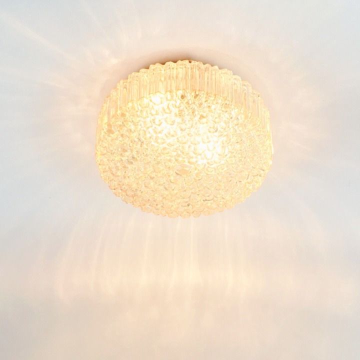 Plafonnier mid-century en verre bullé ambré, par Helena Tynell pour Limburg, Allemagne, années 1970 photo Luminaires