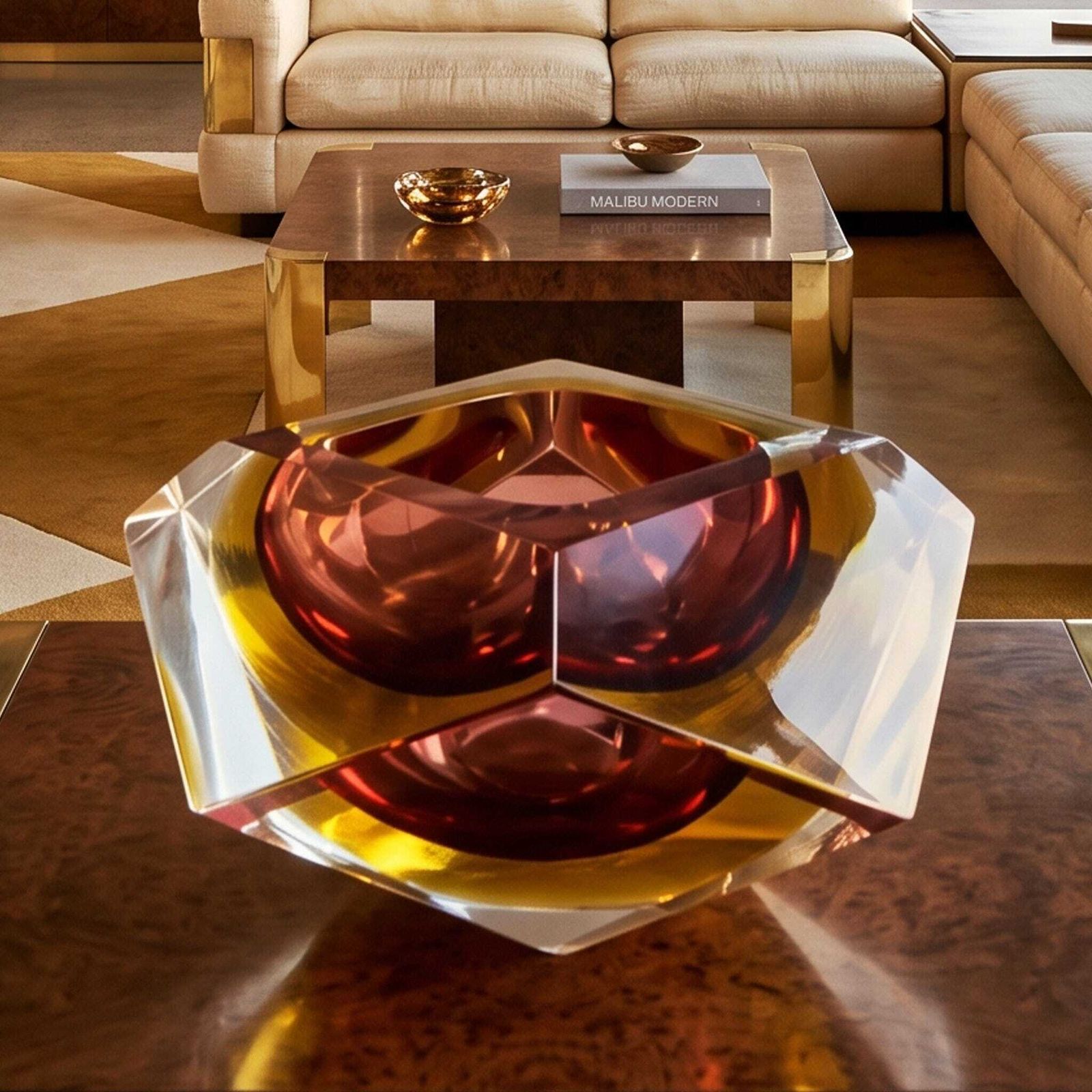 1960s Gorgeous Amber And Yellow Ashtray Or Catchall By Flavio Poli For Seguso Made In Italy photo for sale