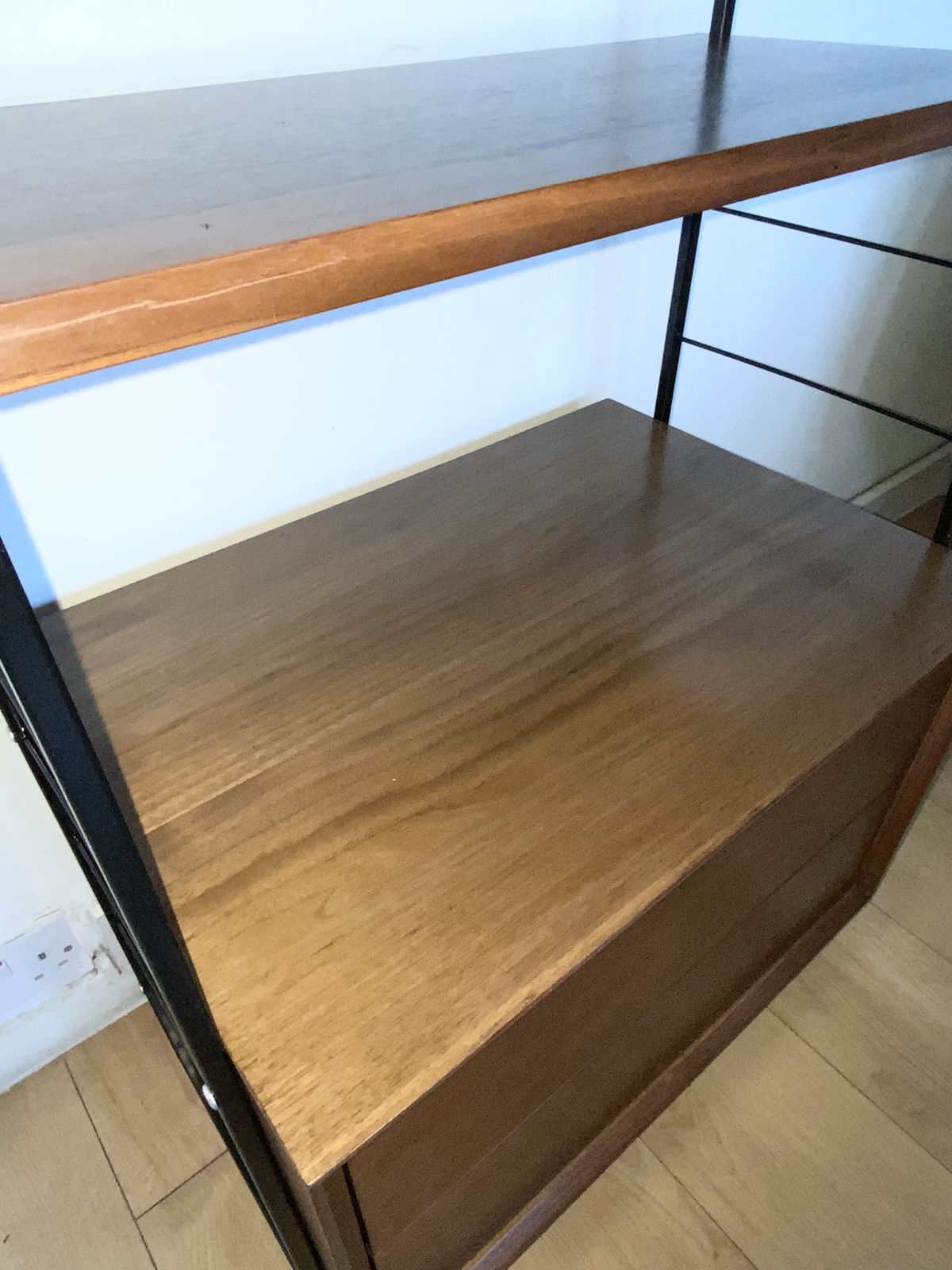 Danish Style Walnut Veneer Shelving Unit With 2 Drawers Cabinet photo Furniture